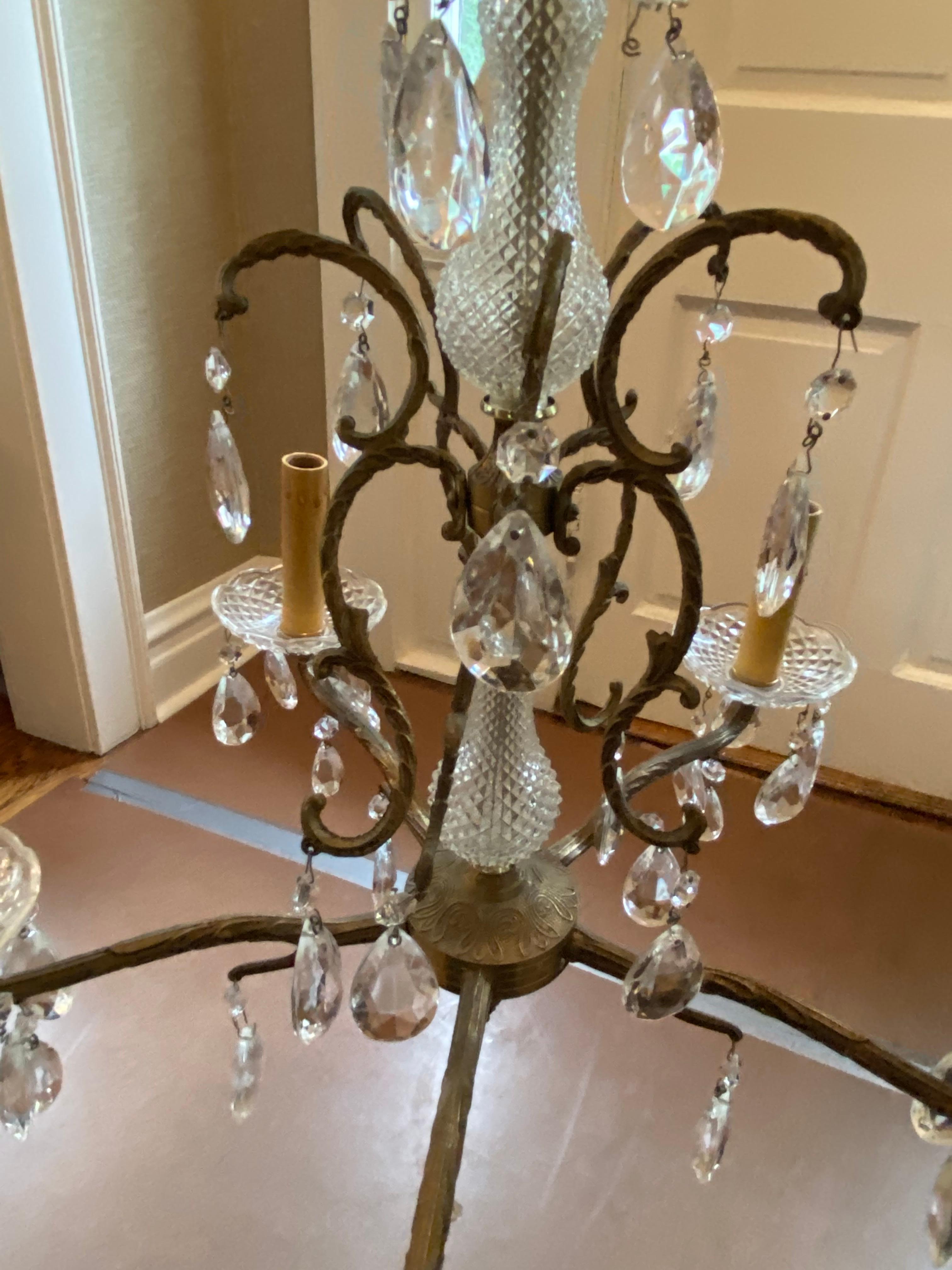 Vintage French Crystal and Bronze Chandelier from Marche Aux Puces, Paris For Sale 7