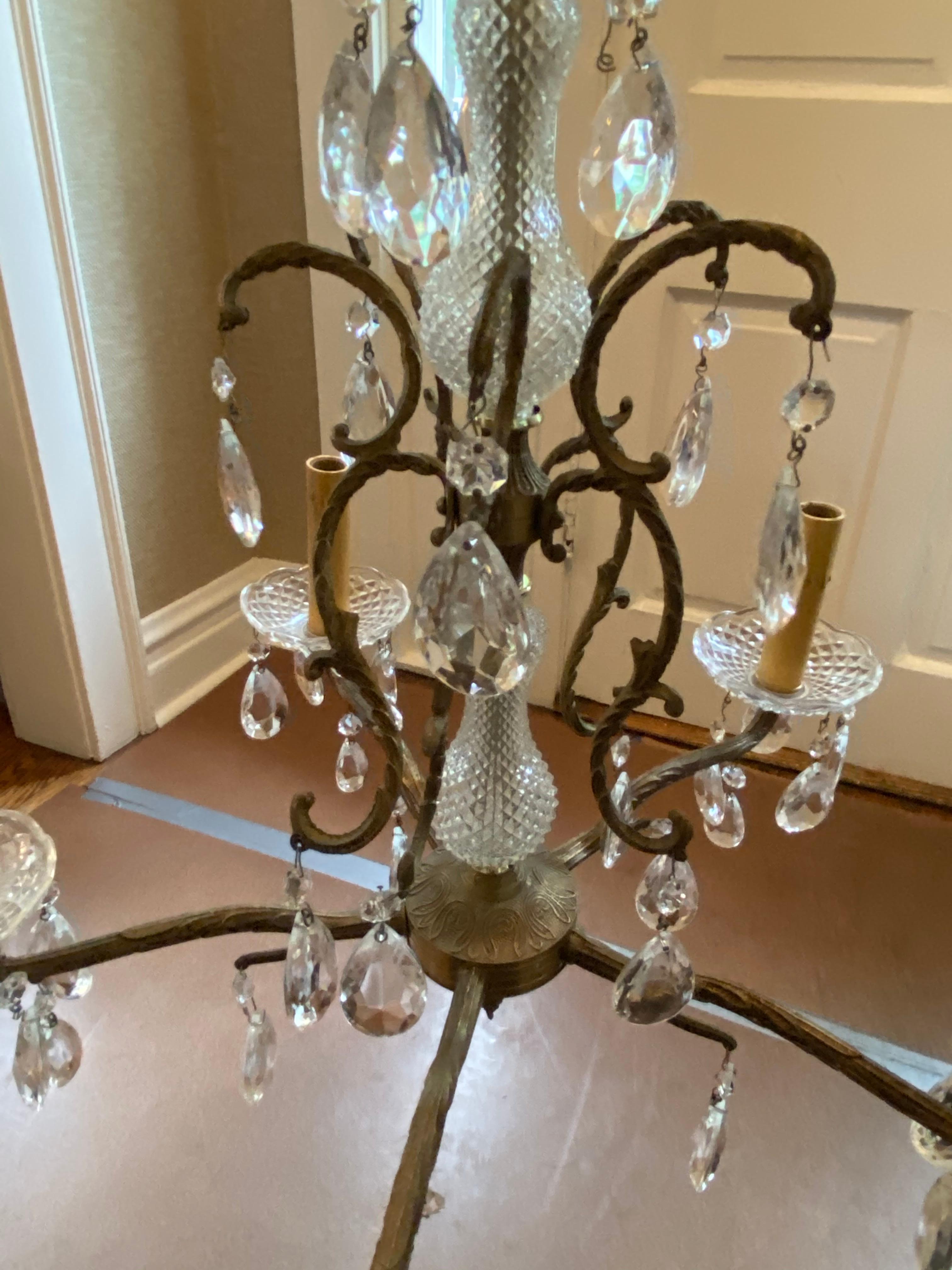 Vintage French Crystal and Bronze Chandelier from Marche Aux Puces, Paris For Sale 8