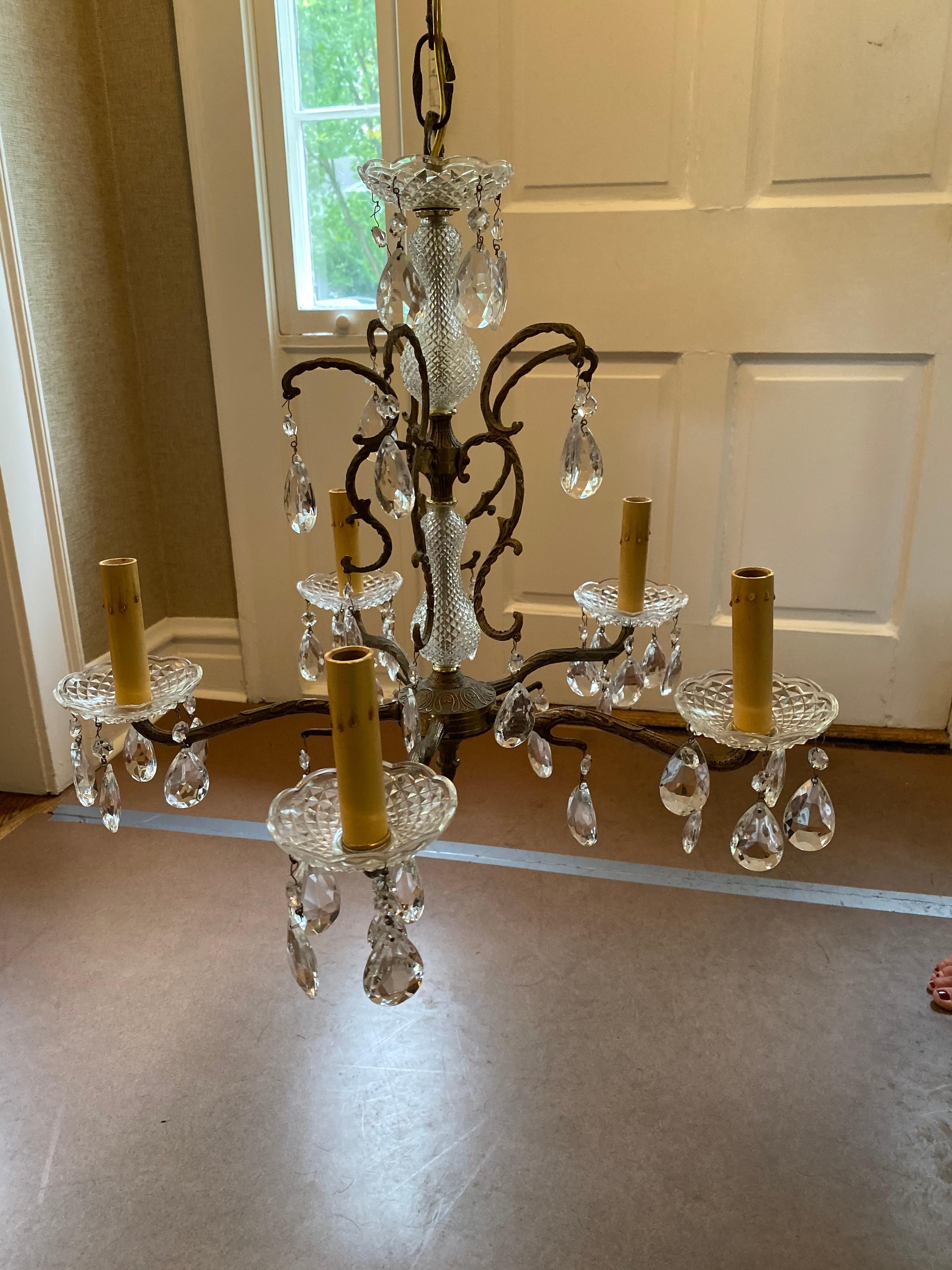 20th Century Vintage French Crystal and Bronze Chandelier from Marche Aux Puces, Paris For Sale