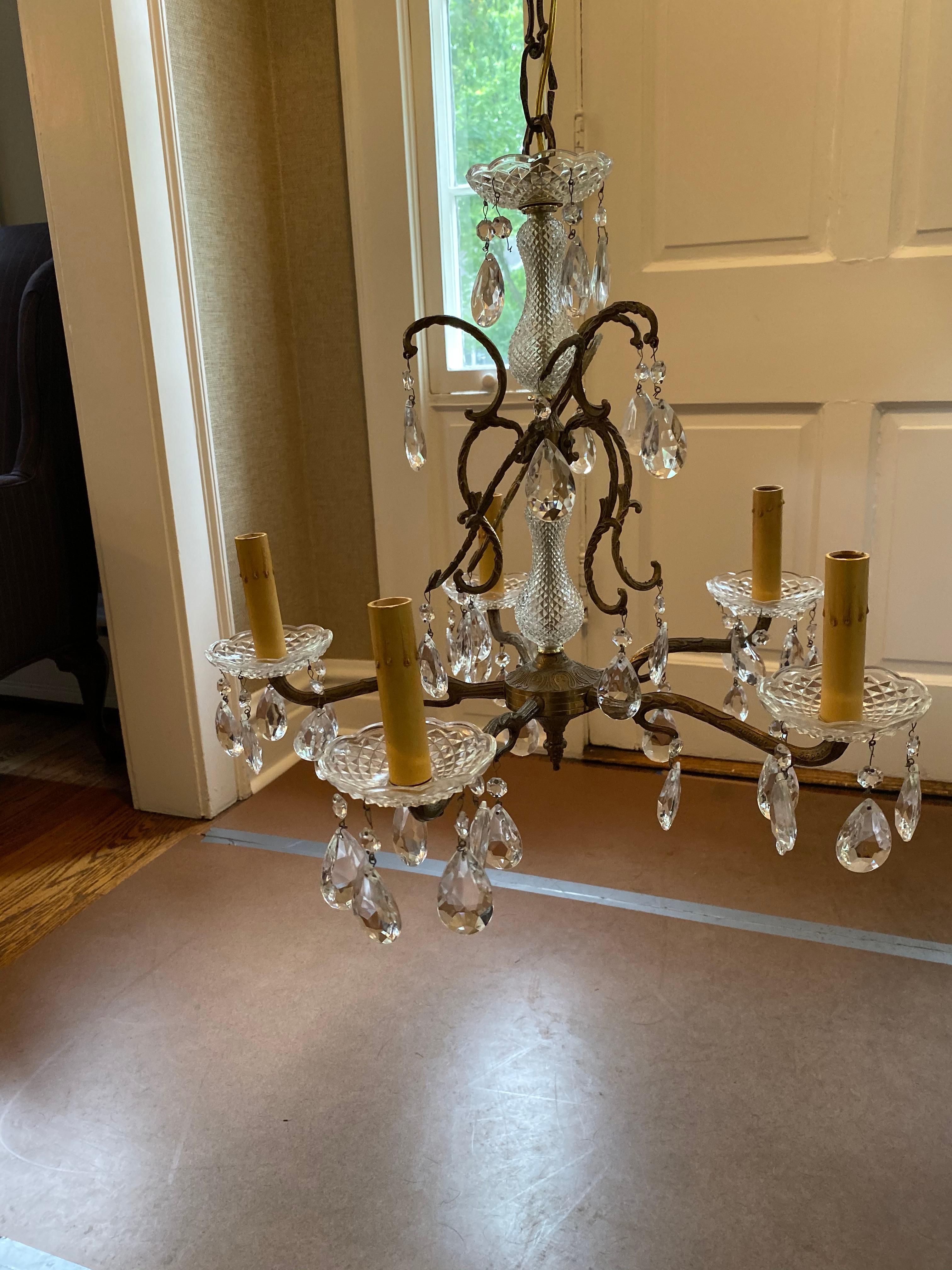 Vintage French Crystal and Bronze Chandelier from Marche Aux Puces, Paris For Sale 1