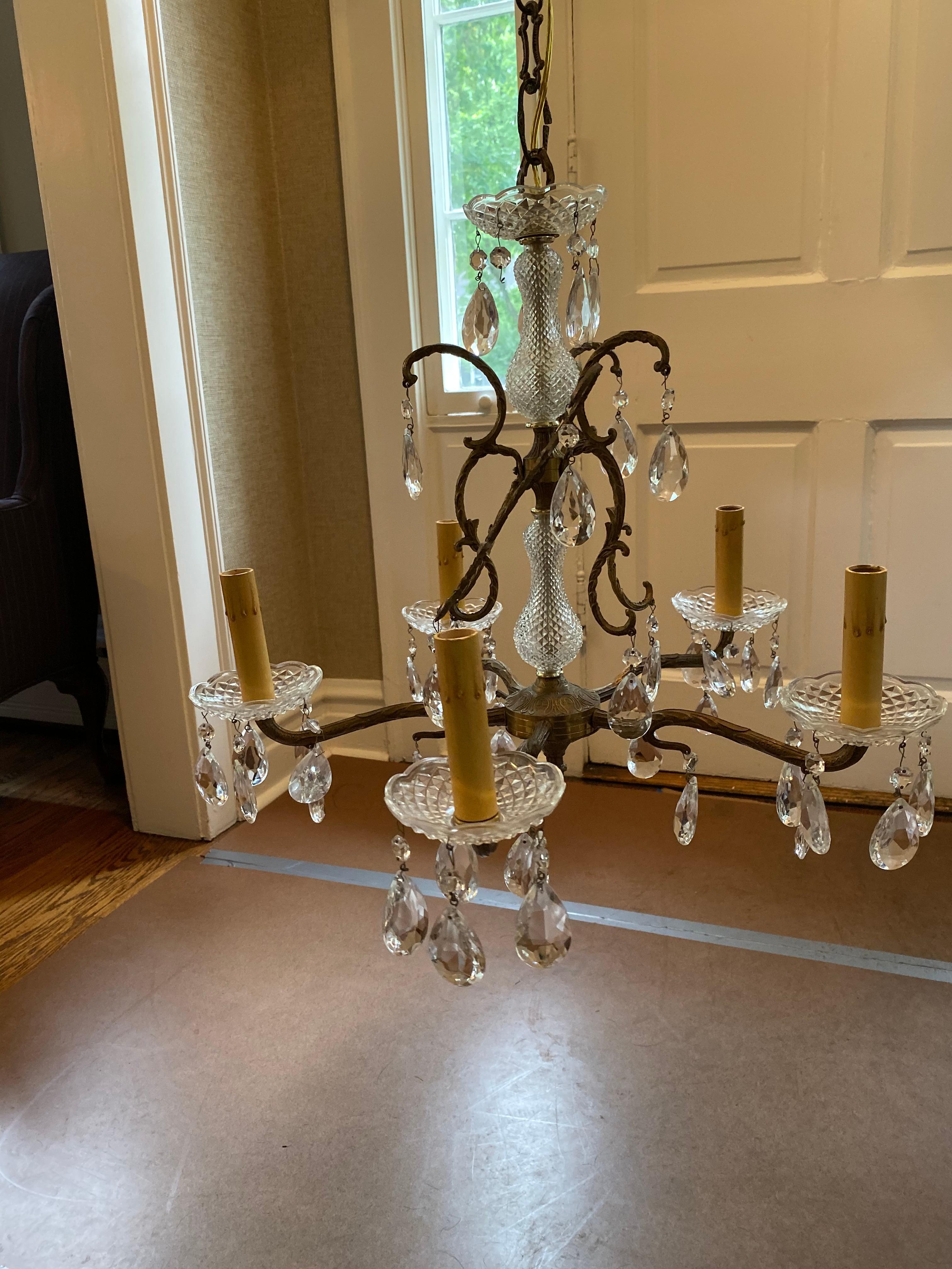 Vintage French Crystal and Bronze Chandelier from Marche Aux Puces, Paris For Sale 2