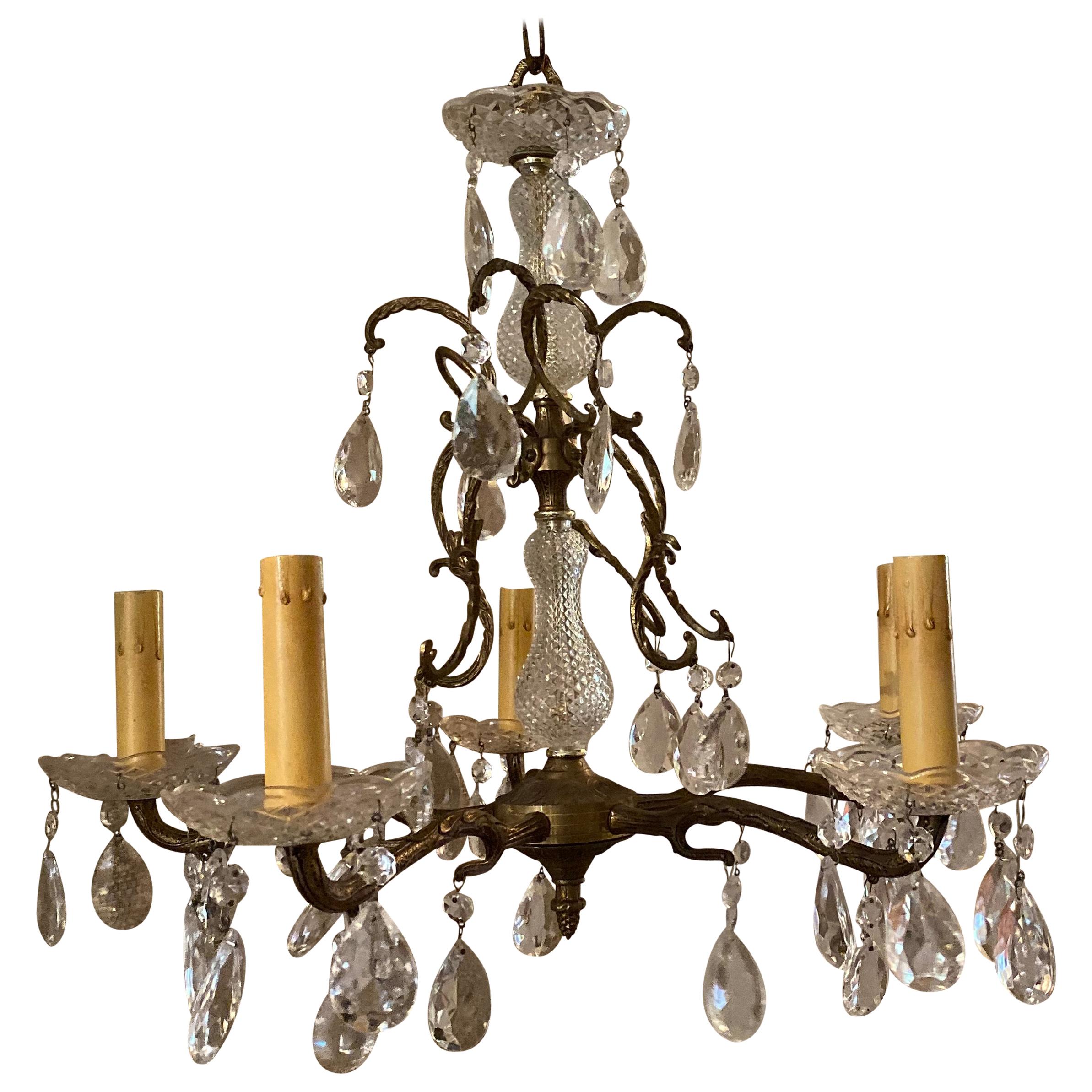 Vintage French Crystal and Bronze Chandelier from Marche Aux Puces, Paris For Sale