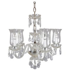 Vintage French Crystal and Chrome 5-Candle Light Chandelier with Etched Shades