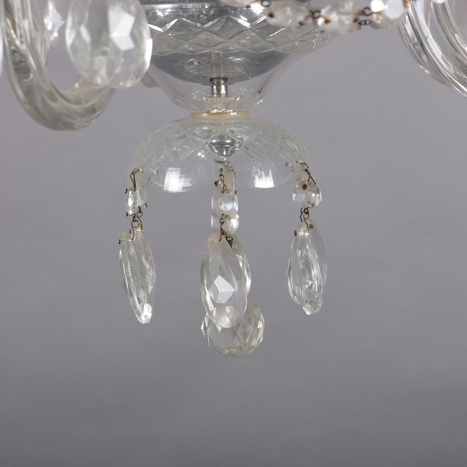 20th Century Vintage French Crystal and Chrome 5-Light Chandelier with Cut Glass Shades