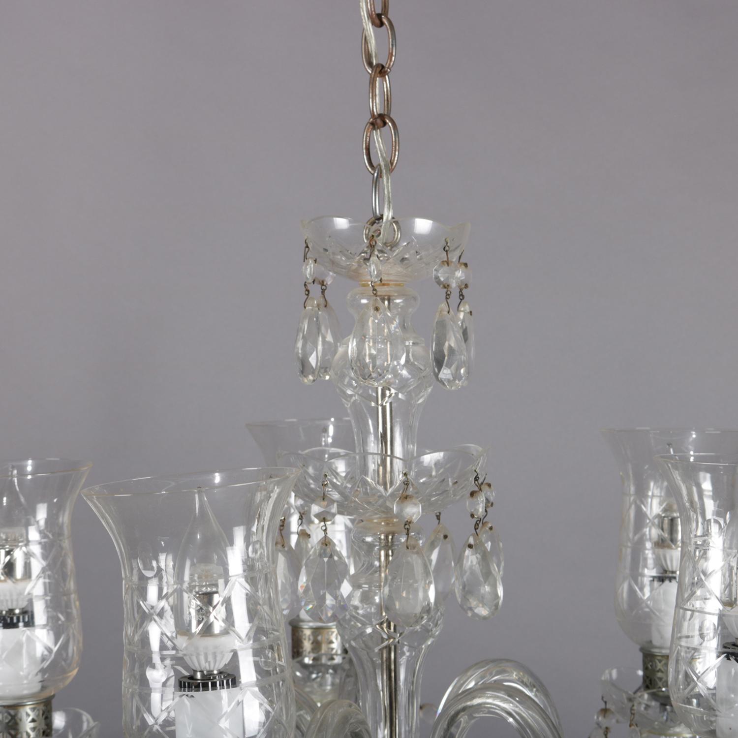 Vintage French Crystal and Chrome 5-Light Chandelier with Cut Glass Shades 3