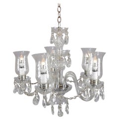 Vintage French Crystal and Chrome 5-Light Chandelier with Cut Glass Shades