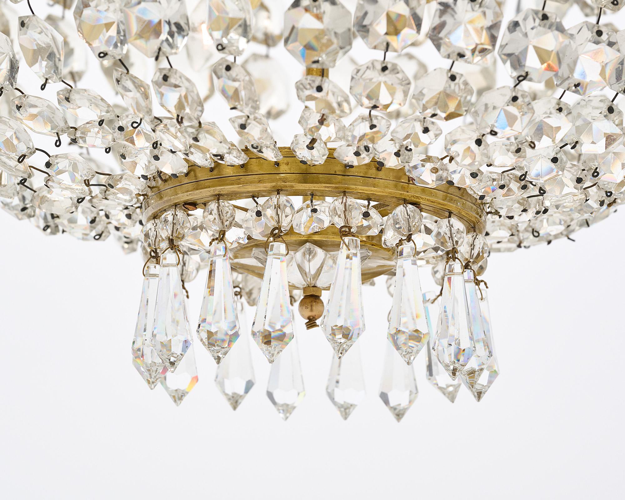 Brass Vintage French Crystal Chandelier For Sale