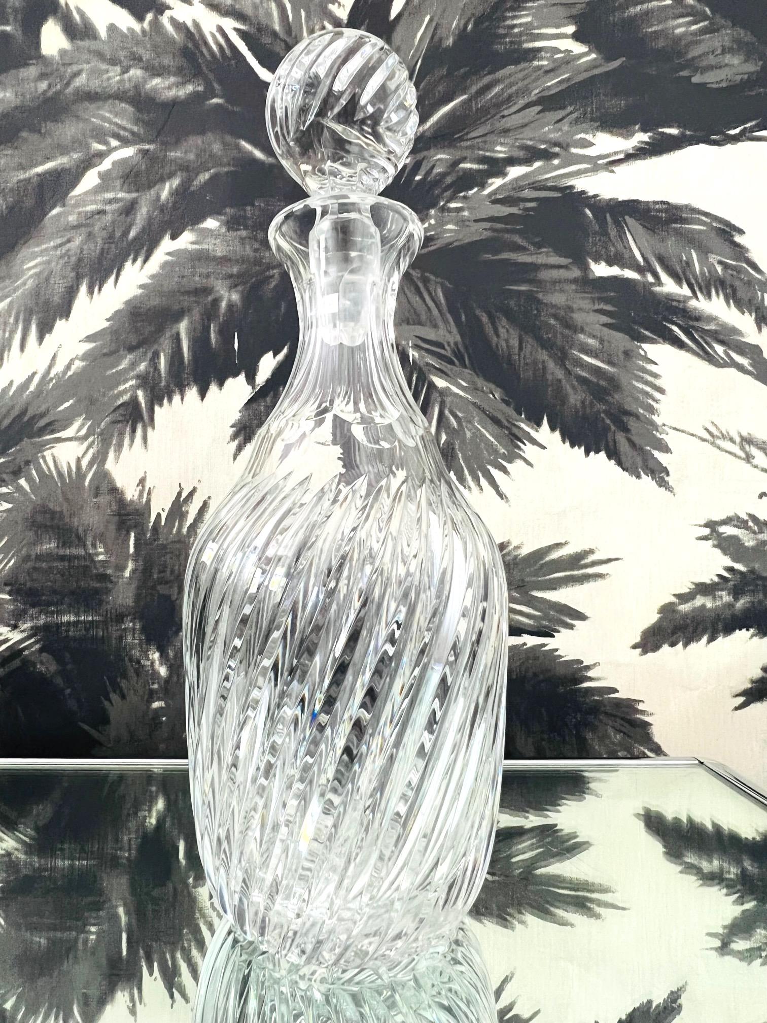 Regency Vintage French Crystal Decanter with Hand-Cut Swirl Designs, c. 1970's