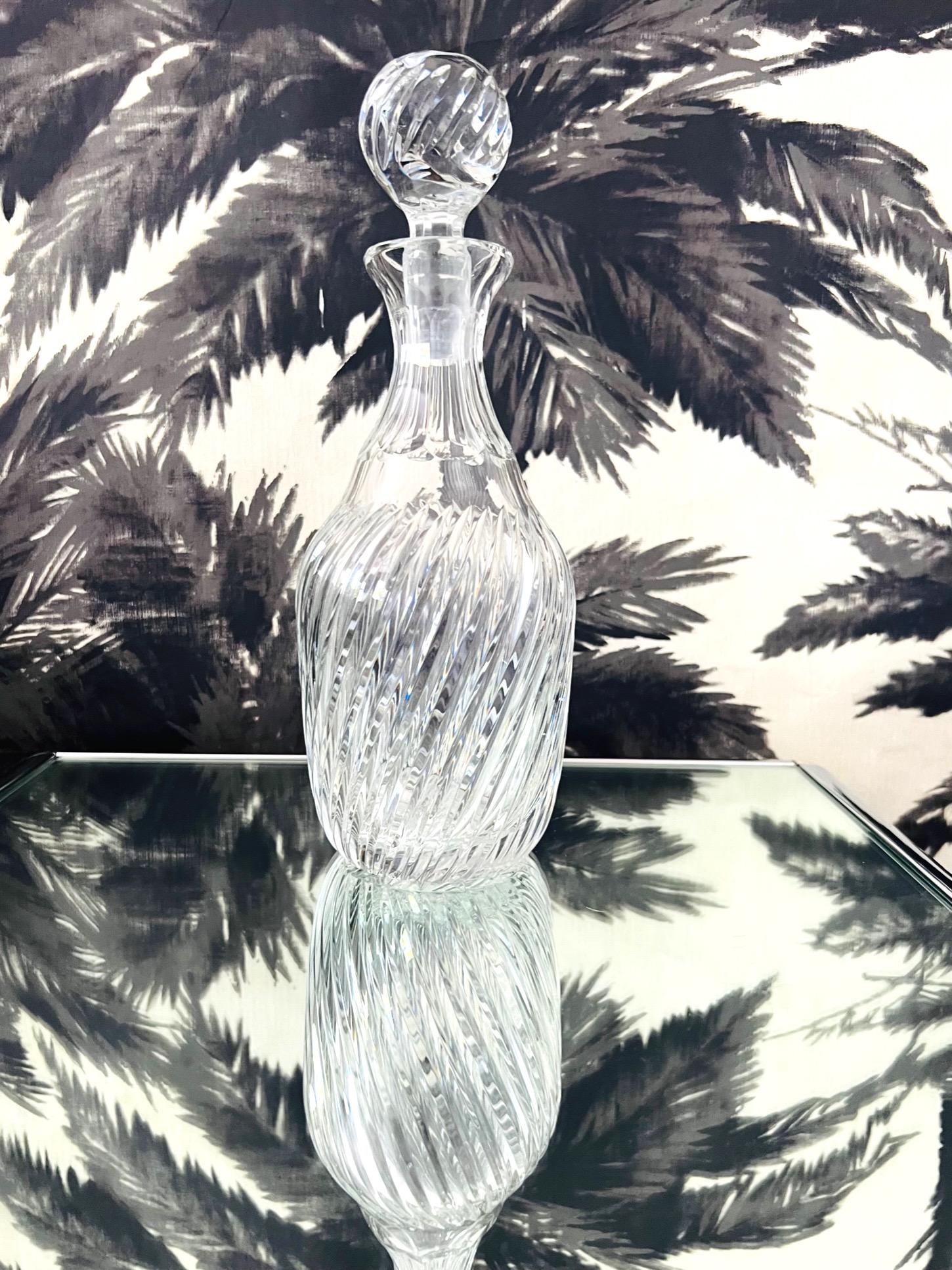 Polished Vintage French Crystal Decanter with Hand-Cut Swirl Designs, c. 1970's