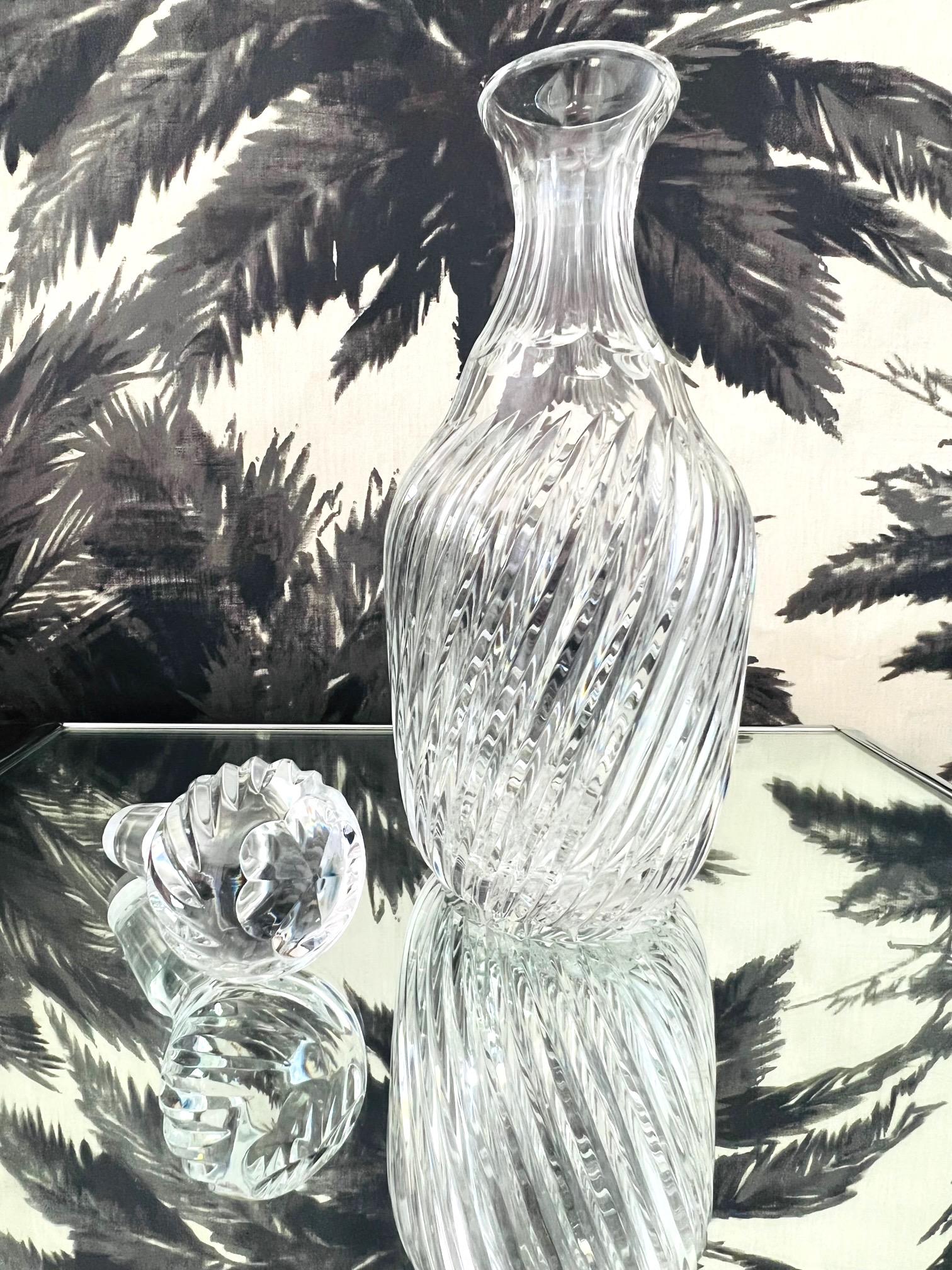 Vintage French Crystal Decanter with Hand-Cut Swirl Designs, c. 1970's In Good Condition In Fort Lauderdale, FL