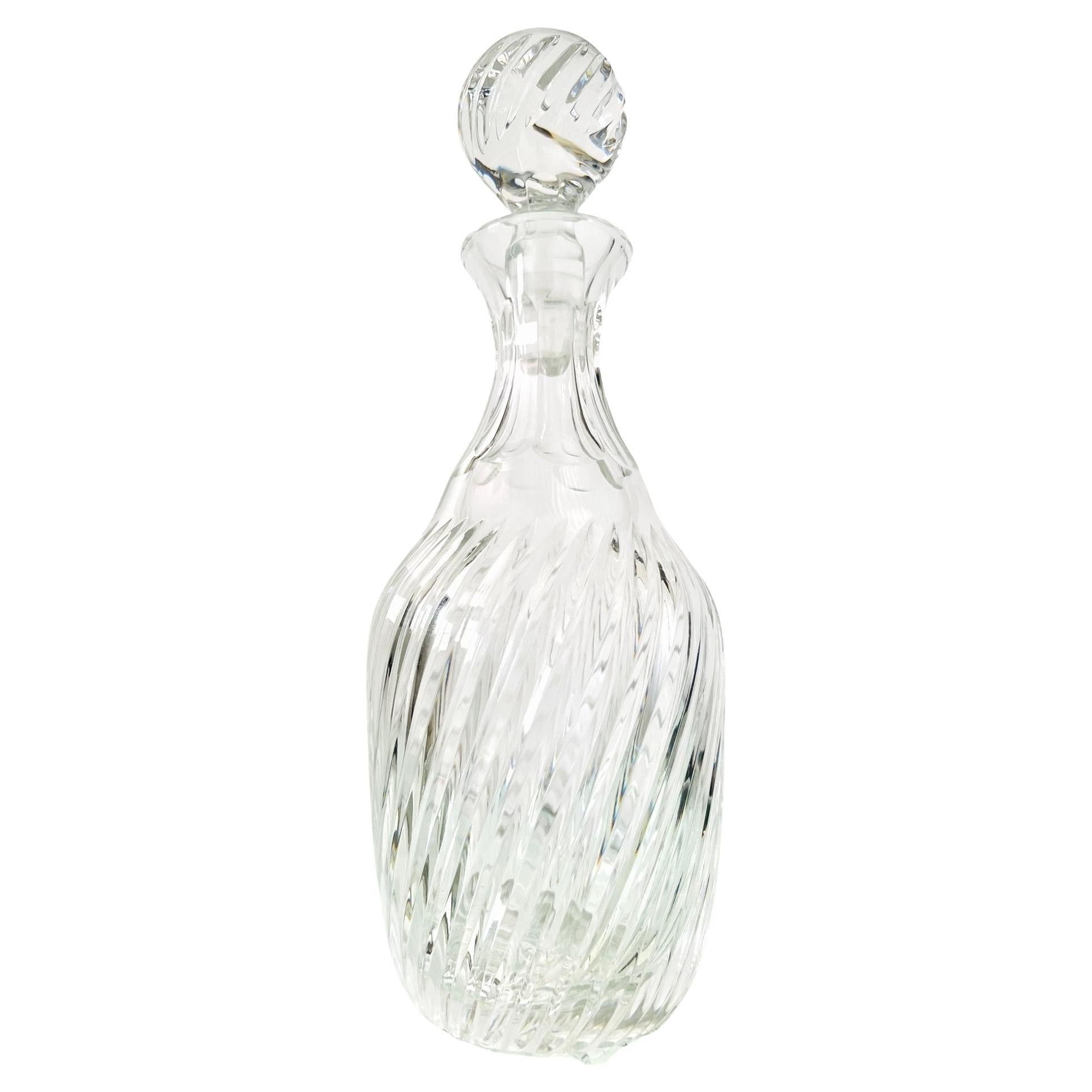 Vintage French Crystal Decanter with Hand-Cut Swirl Designs, c. 1970's