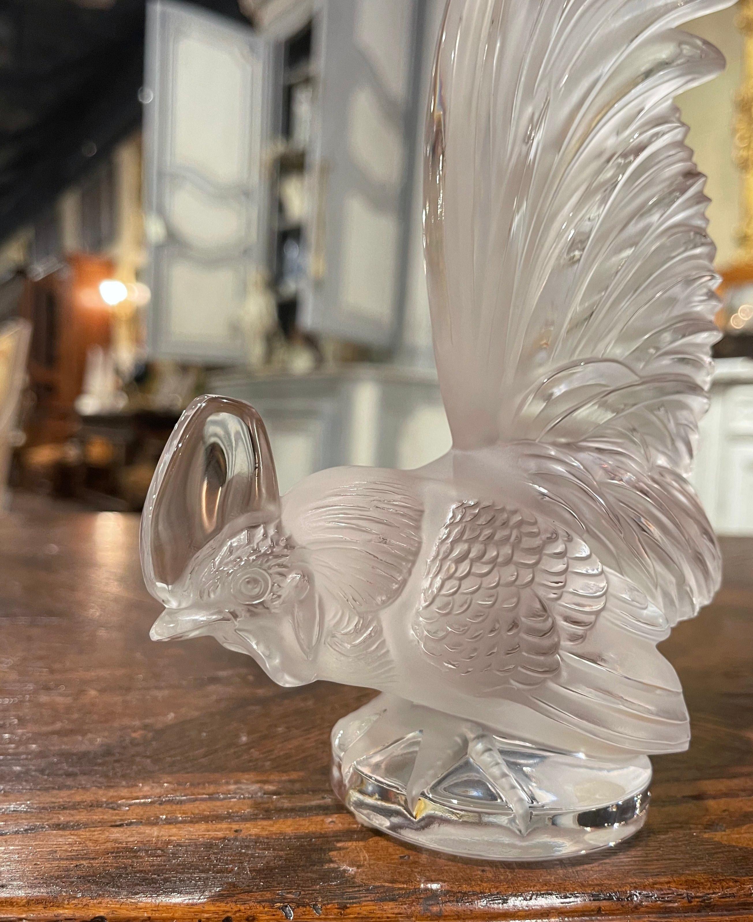 Hand-Crafted Vintage French Crystal Lalique Bantam Rooster Sculpture