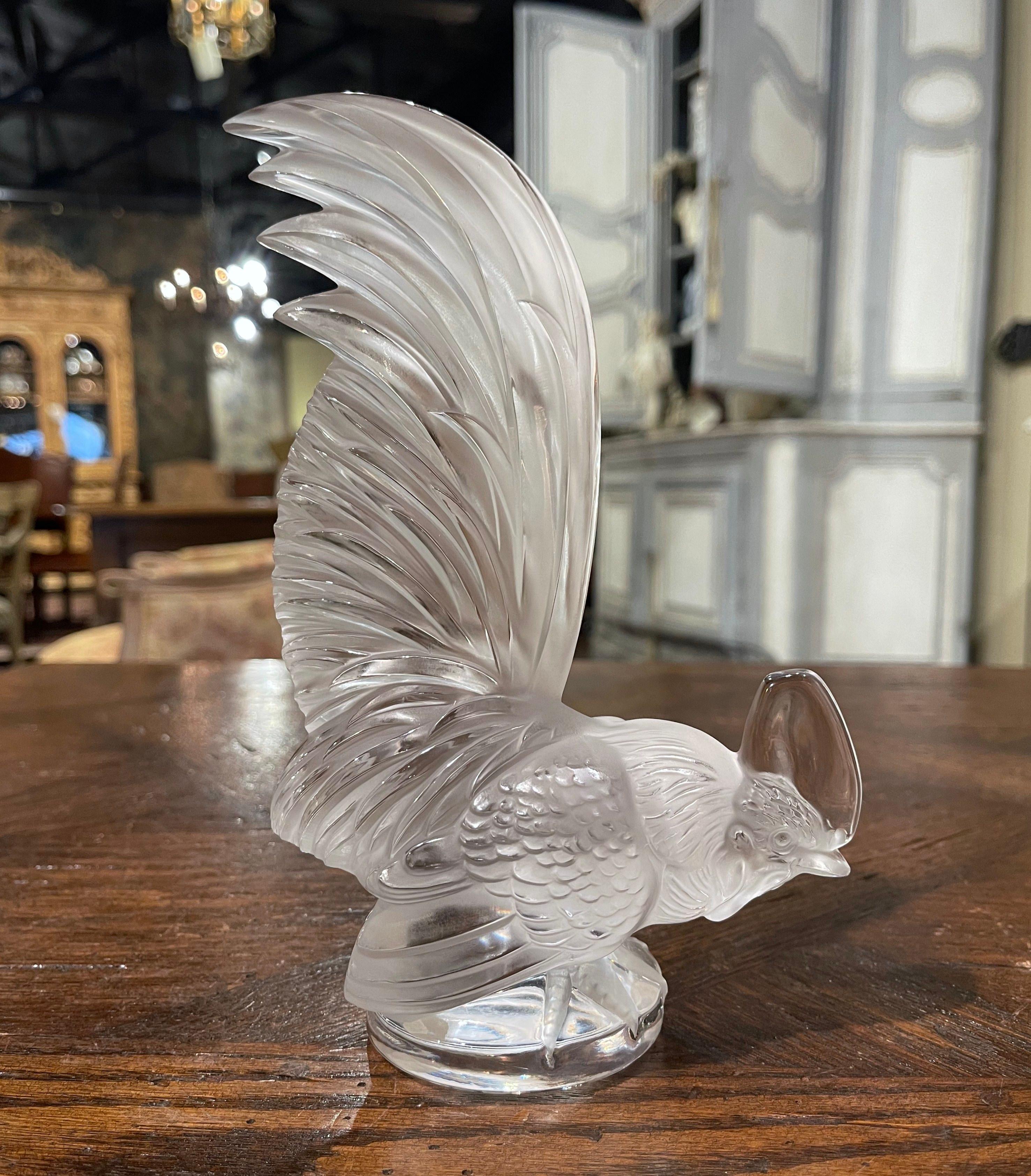 Vintage French Crystal Lalique Bantam Rooster Sculpture In Excellent Condition In Dallas, TX