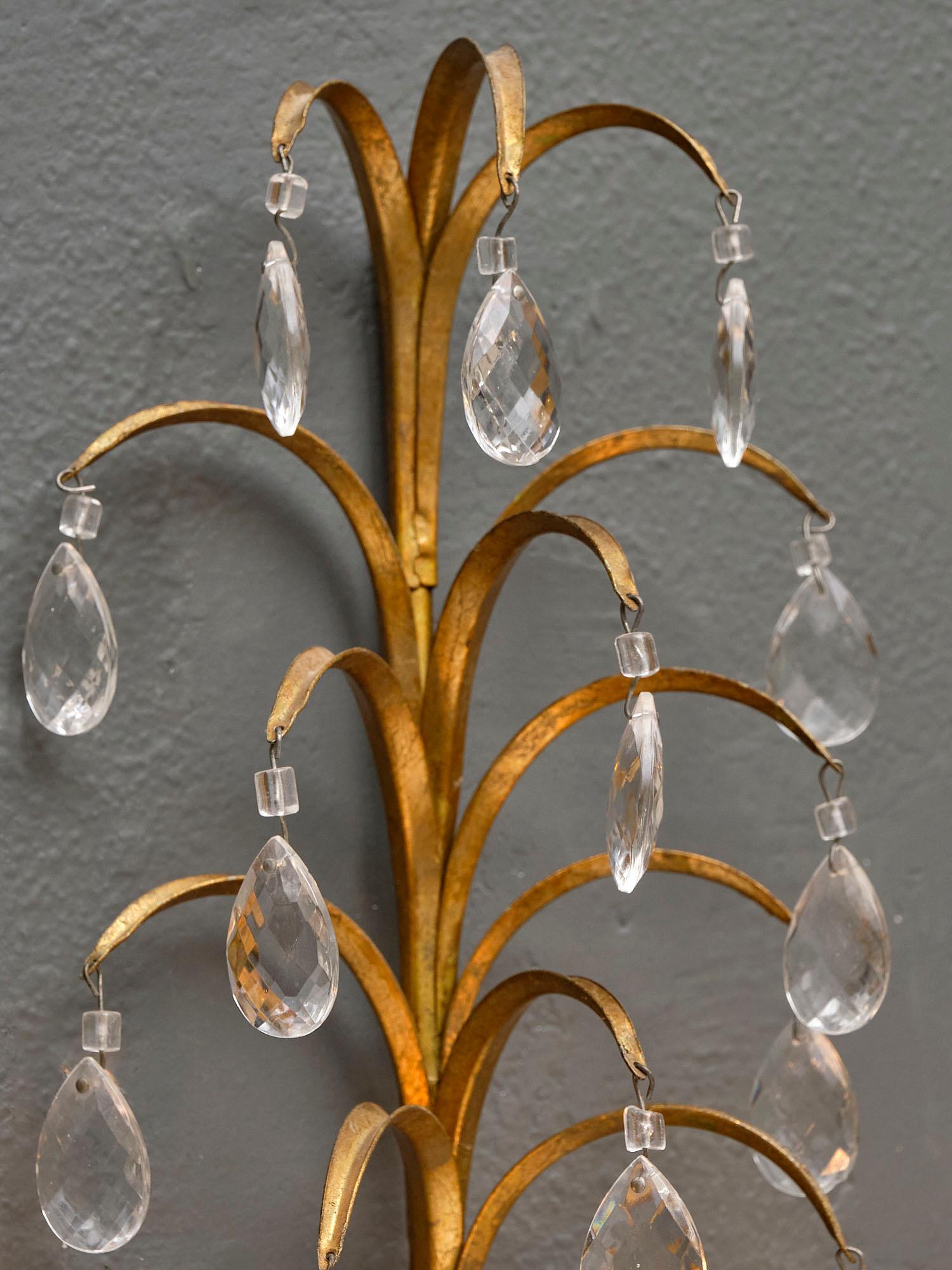 Vintage French Crystal Sconces In Good Condition In Austin, TX