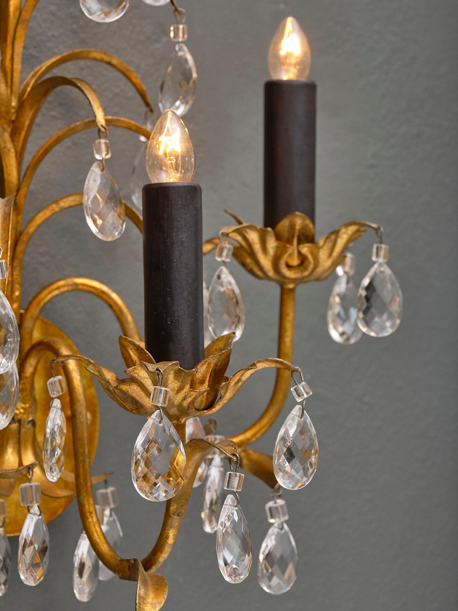 Mid-20th Century Vintage French Crystal Sconces