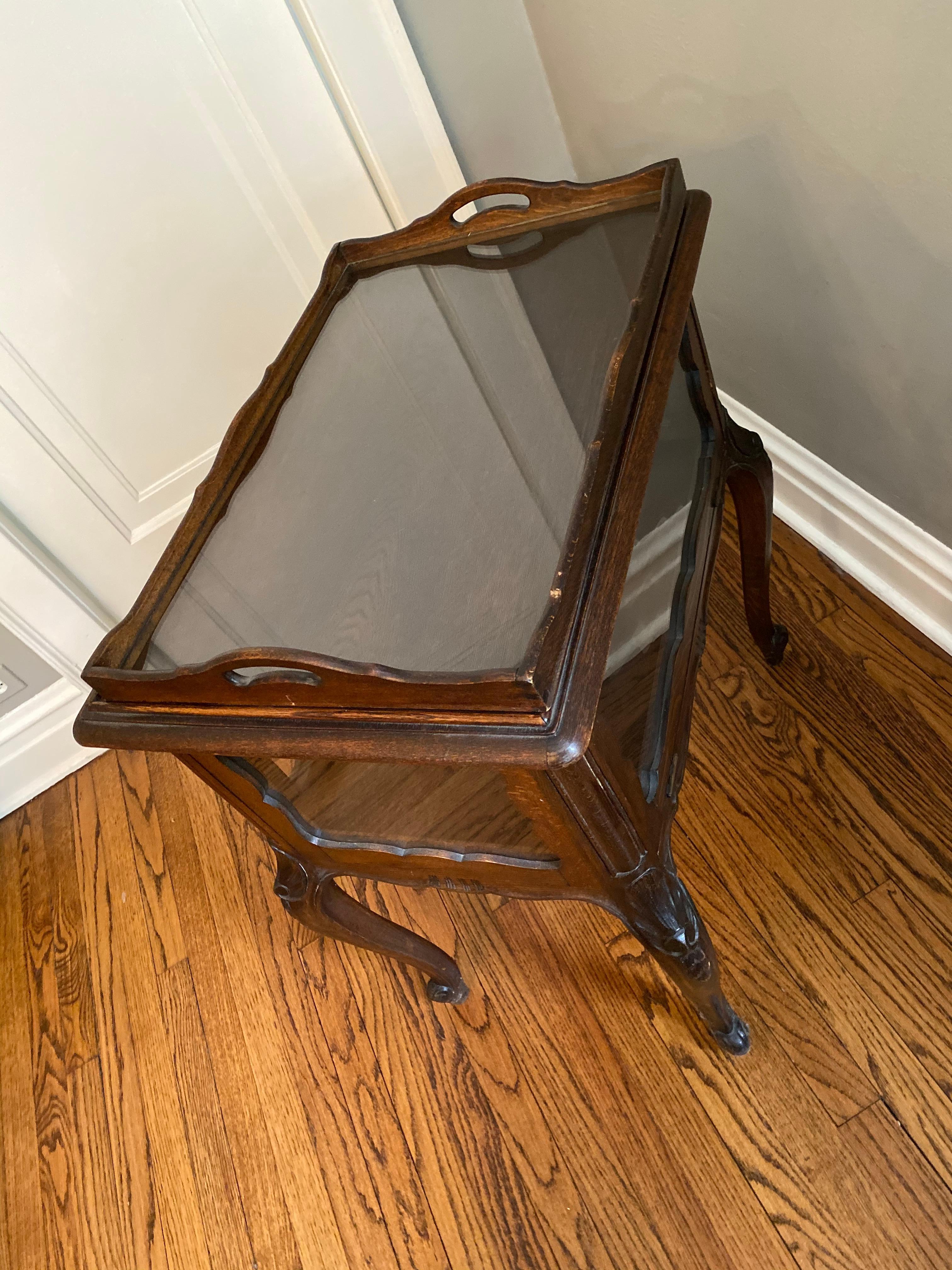 Vintage French Curio Table, Dumbwaiter and Butler Tray / Bar Cart For