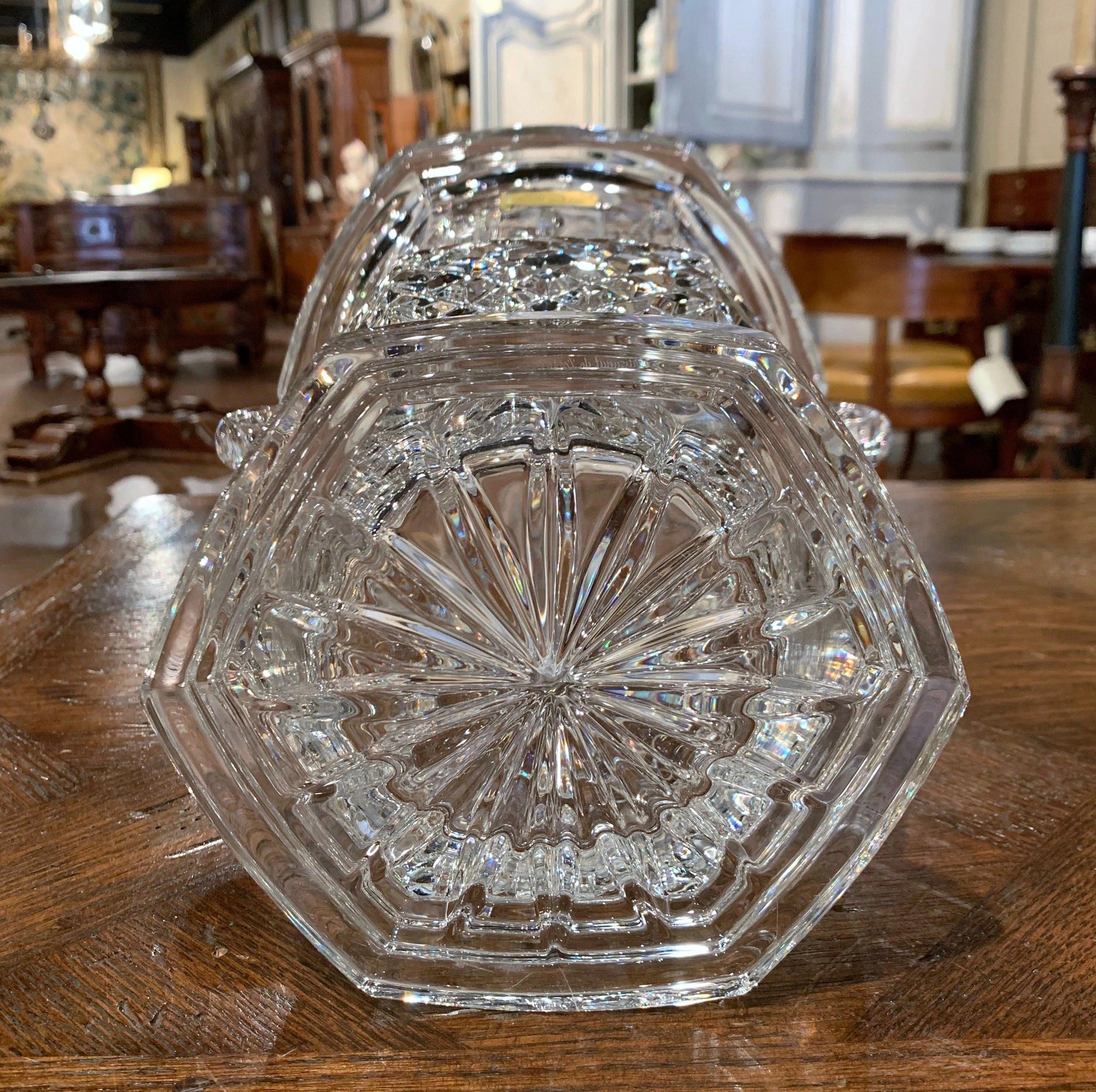 Vintage French Cut Crystal Champagne Ice Bucket with Side Handles 3