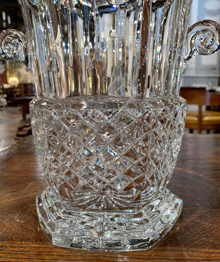 Vintage French Cut Crystal Champagne Ice Bucket with Side Handles For
