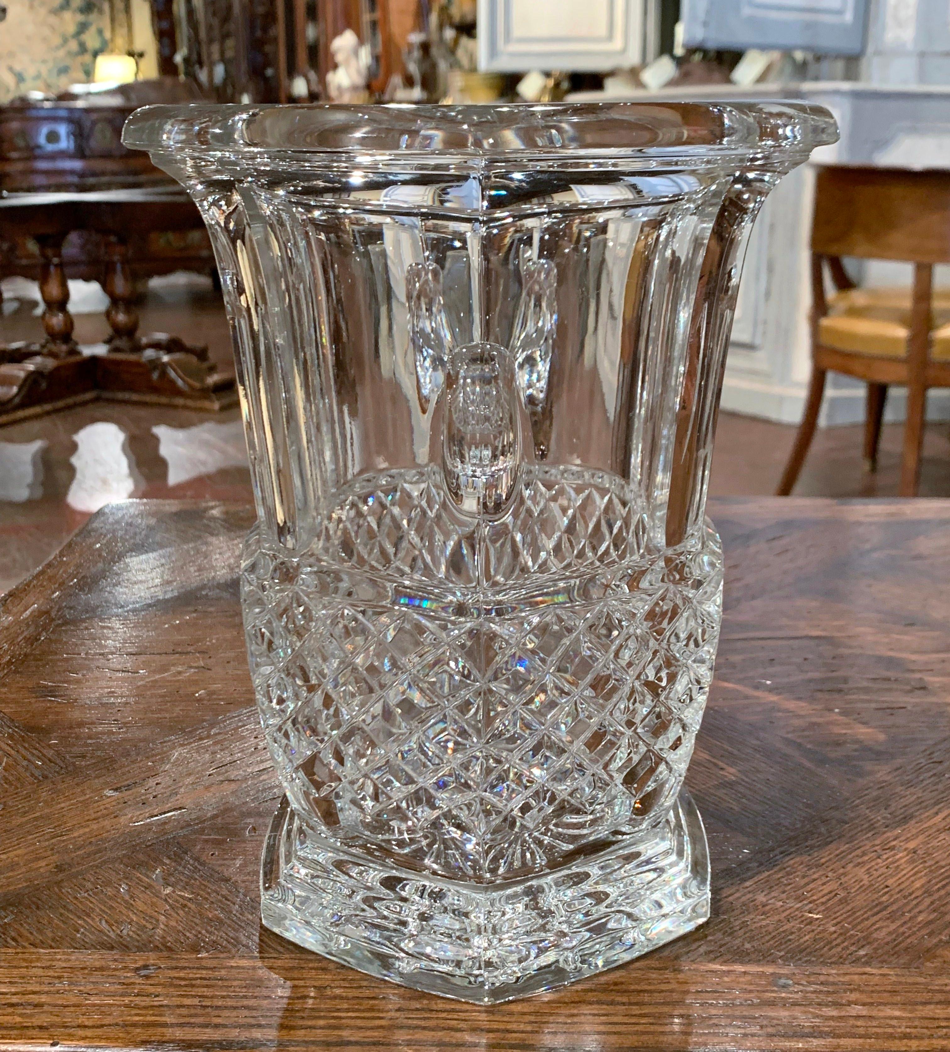 Hand-Crafted Vintage French Cut Crystal Champagne Ice Bucket with Side Handles