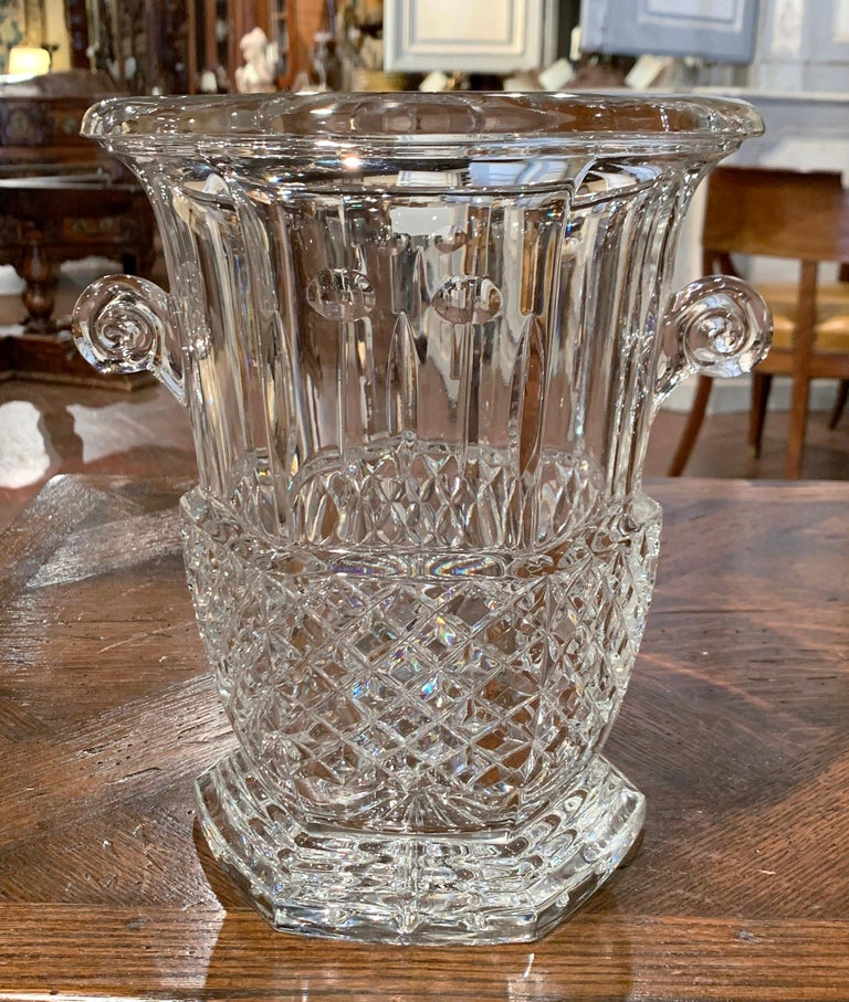 Vintage French Cut Crystal Champagne Ice Bucket with Side Handles For