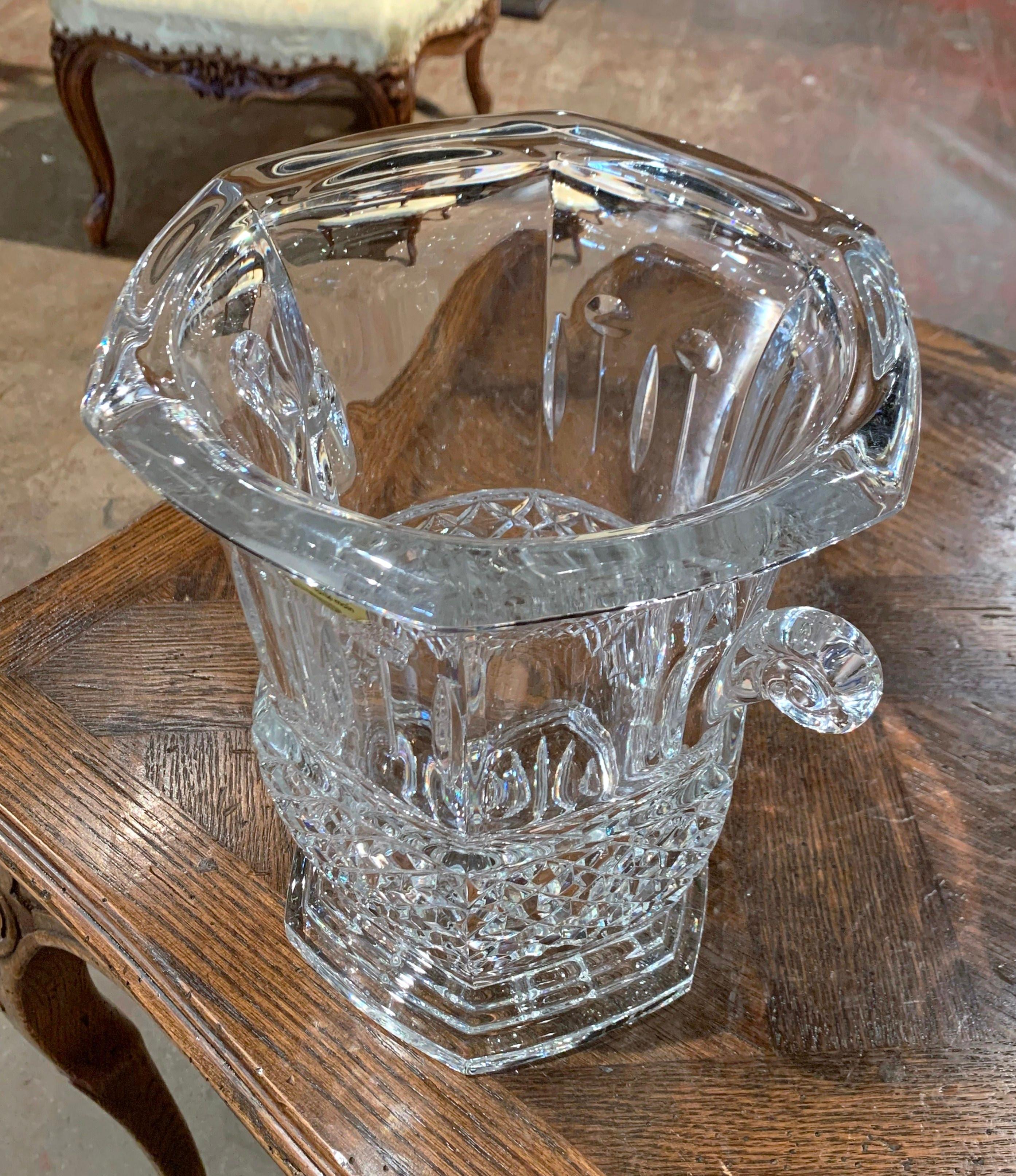 20th Century Vintage French Cut Crystal Champagne Ice Bucket with Side Handles