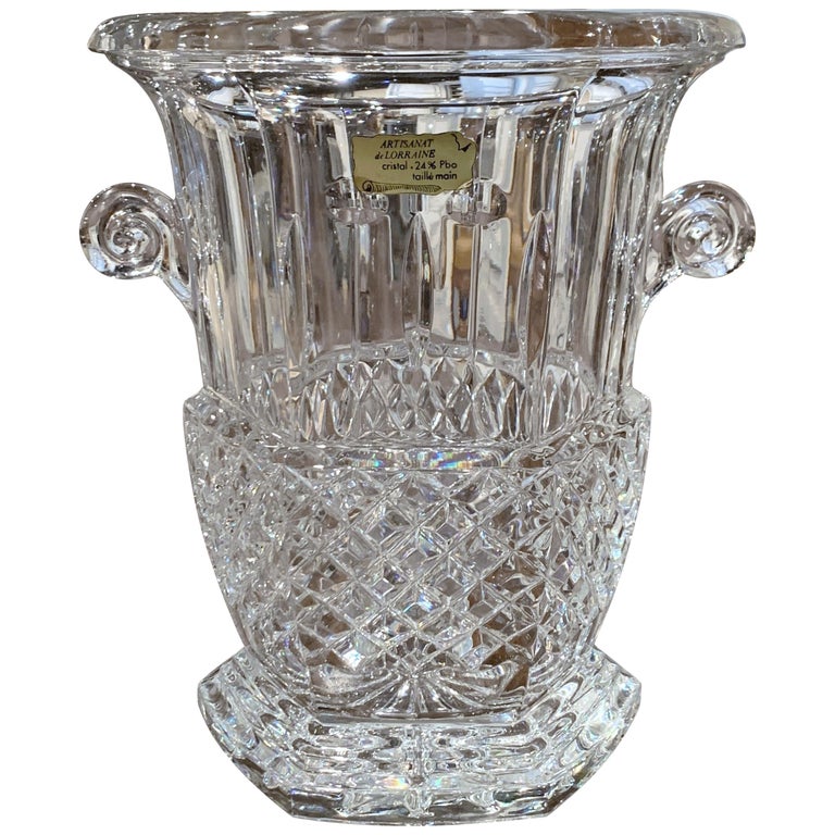 Vintage French Cut Crystal Champagne Ice Bucket with Side Handles For