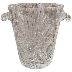 Vintage French Cut Crystal Ice Bucket with Foliage Decor and Handles