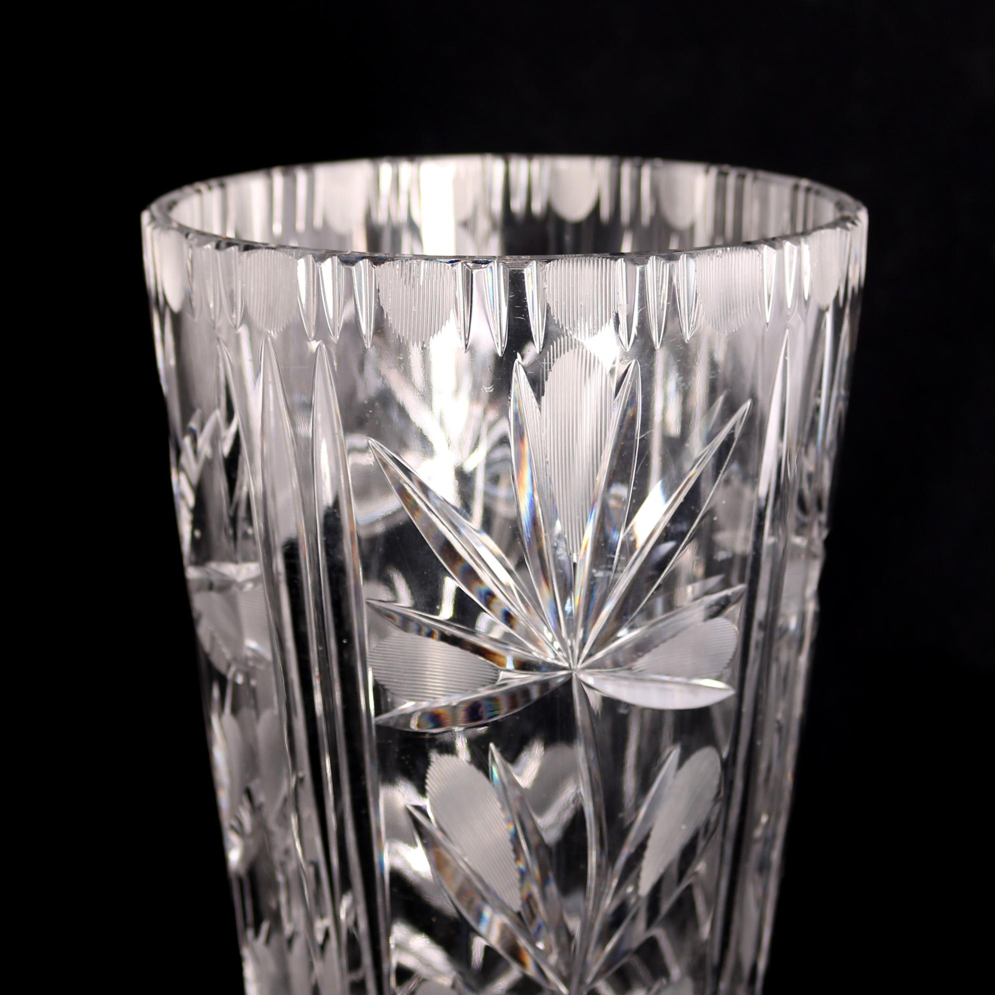 Vintage French Cut Crystal Lalique School Floral Vase, 20th Century In Good Condition In Big Flats, NY