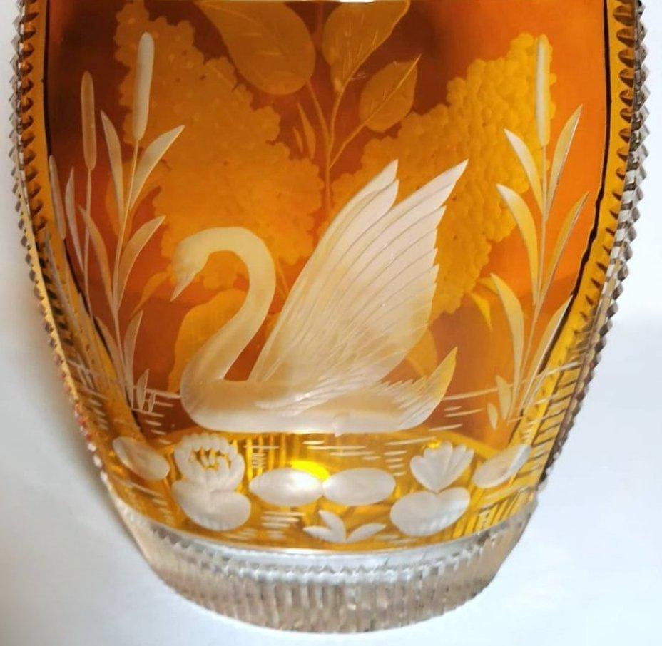 Vintage French Cut Crystal Vase Colored And Ground For Sale 4