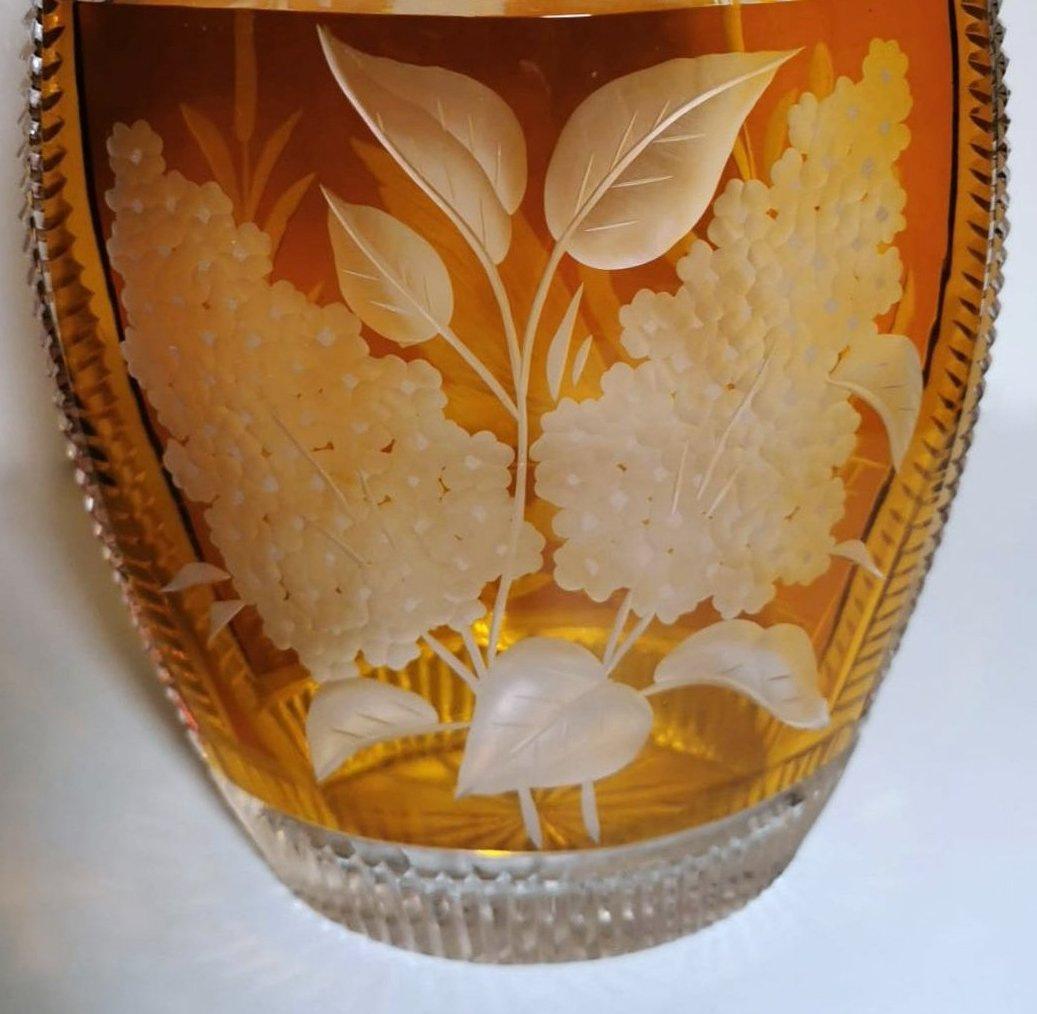 Vintage French Cut Crystal Vase Colored And Ground For Sale 5
