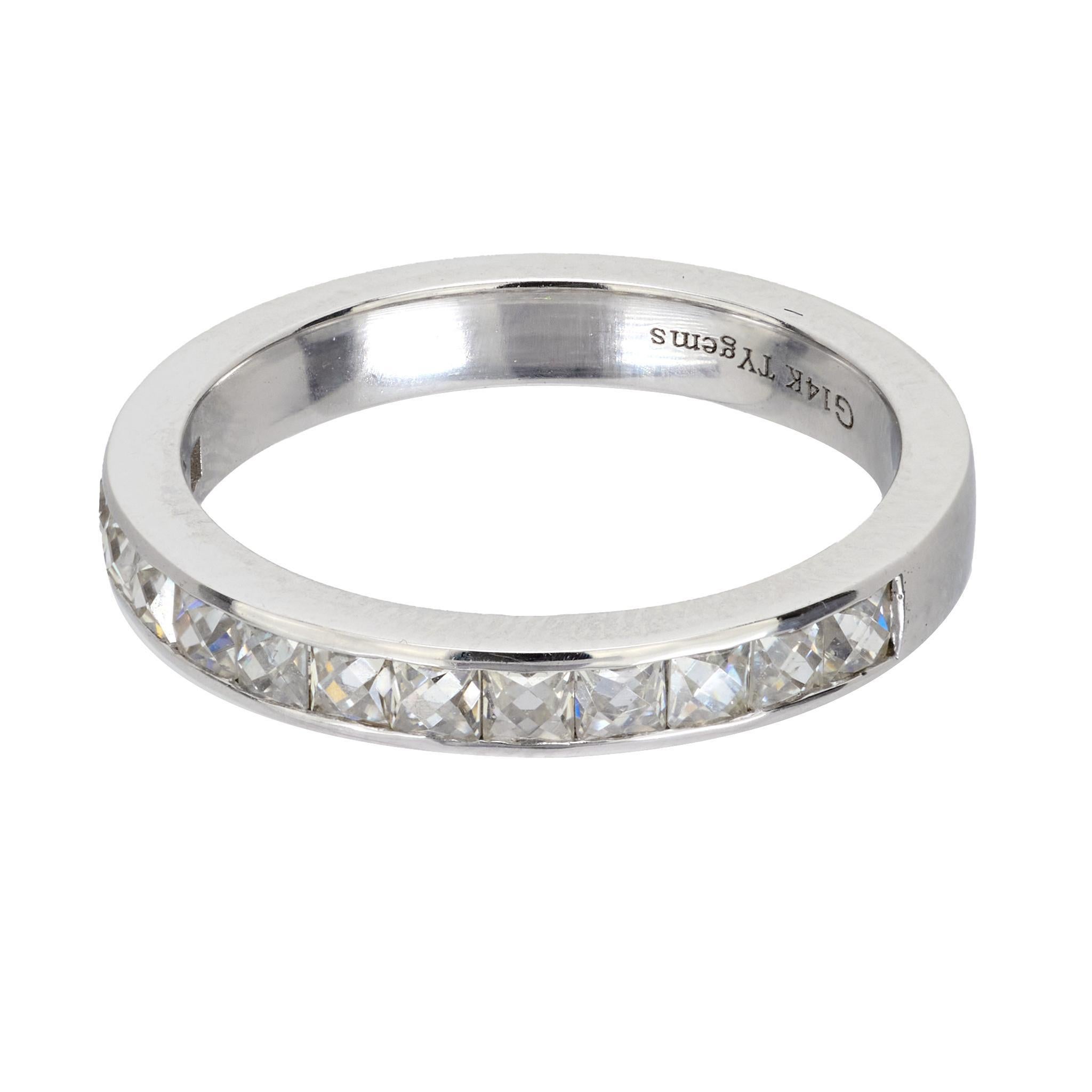 French Cut Vintage French cut diamond 14k white gold wedding band For Sale