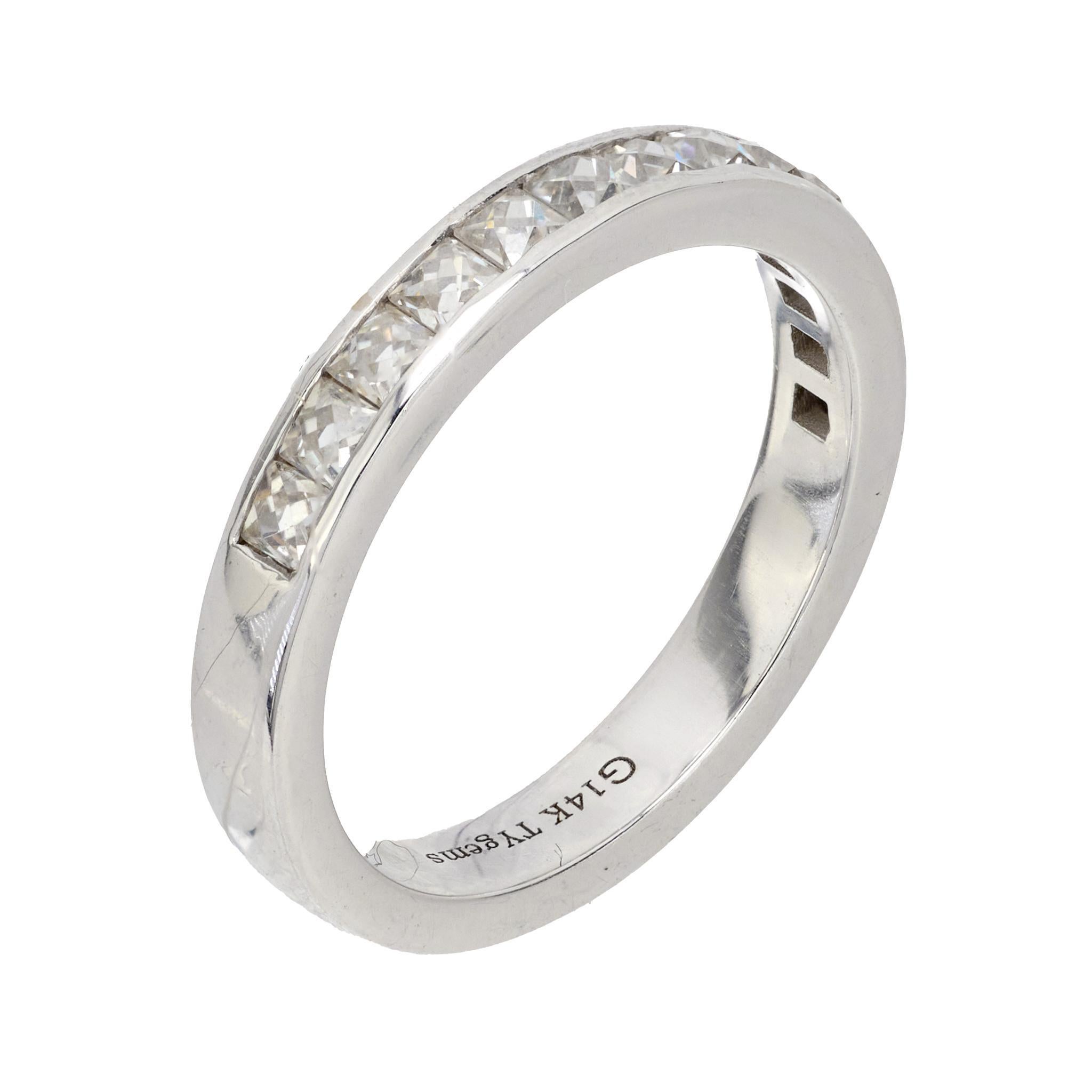 Alliance vintage en or blanc 14k avec diamant de taille française