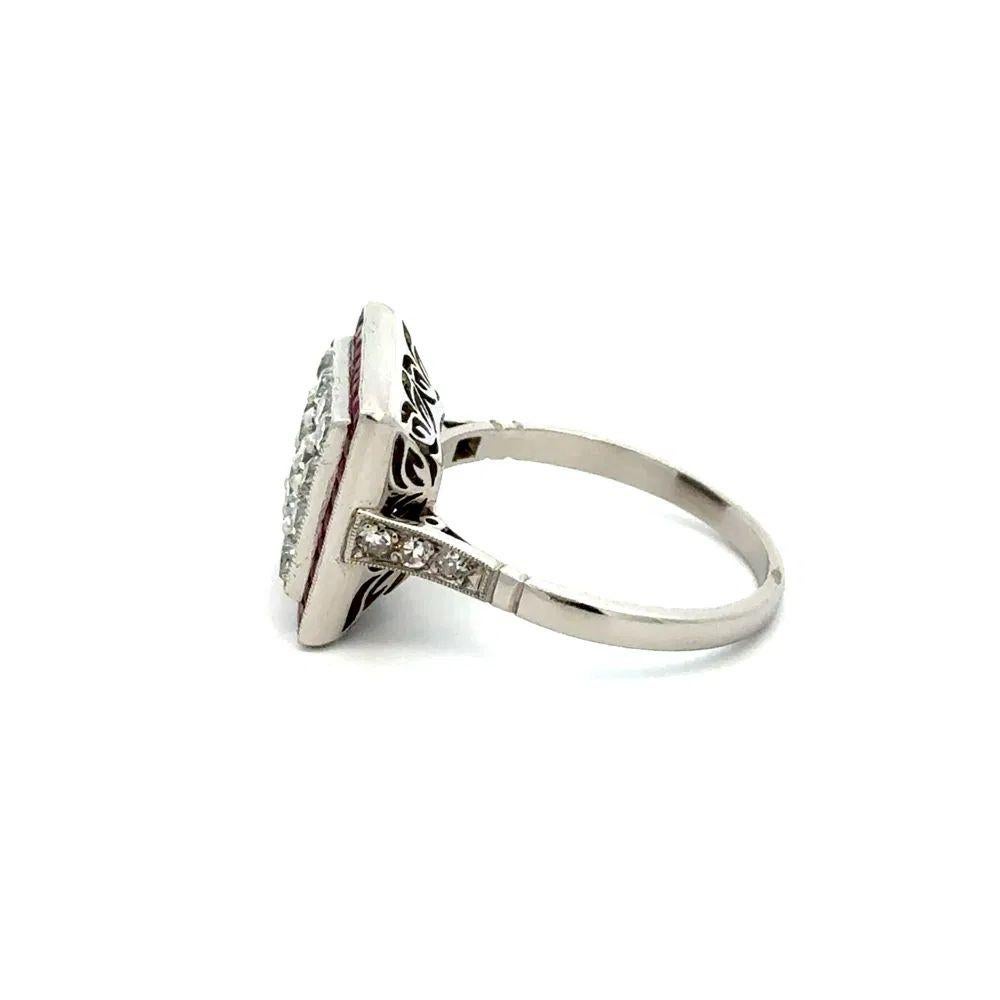 Platin-Statement-Ring aus Platin mit Diamanten im französischen Schliff und rotem Rubin im quadratischen Design Damen im Angebot