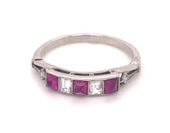 Vintage French Cut Diamonds Rubies Platinum Band Ring