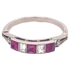 Vintage French Cut Diamonds Rubies Platinum Band Ring