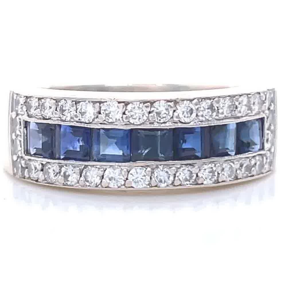 Vintage French Cut Sapphire Diamond Platinum Band In Excellent Condition In Beverly Hills, CA