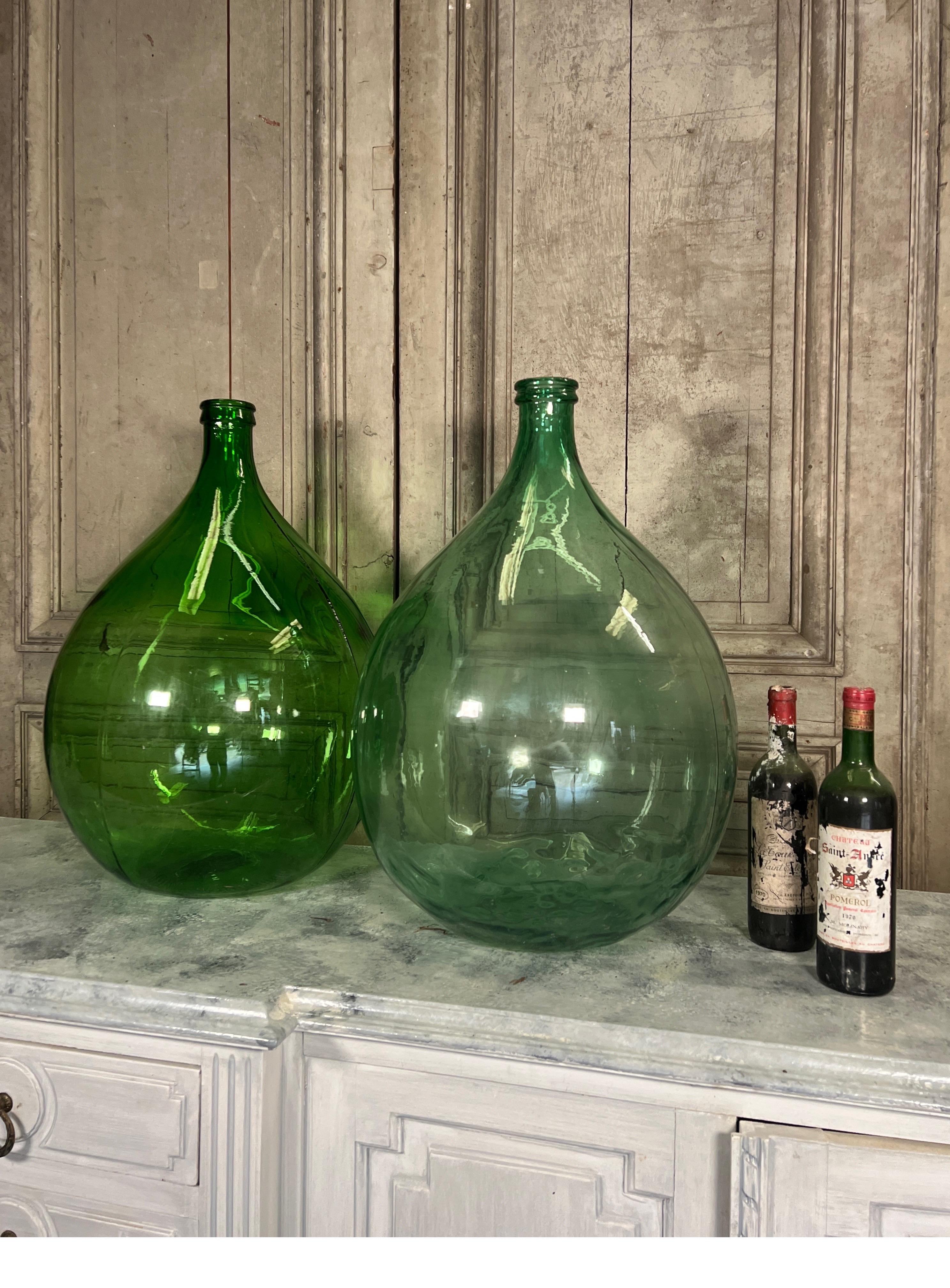 Vintage French Dame Jeanne Wine Bottle Blue Green 1
