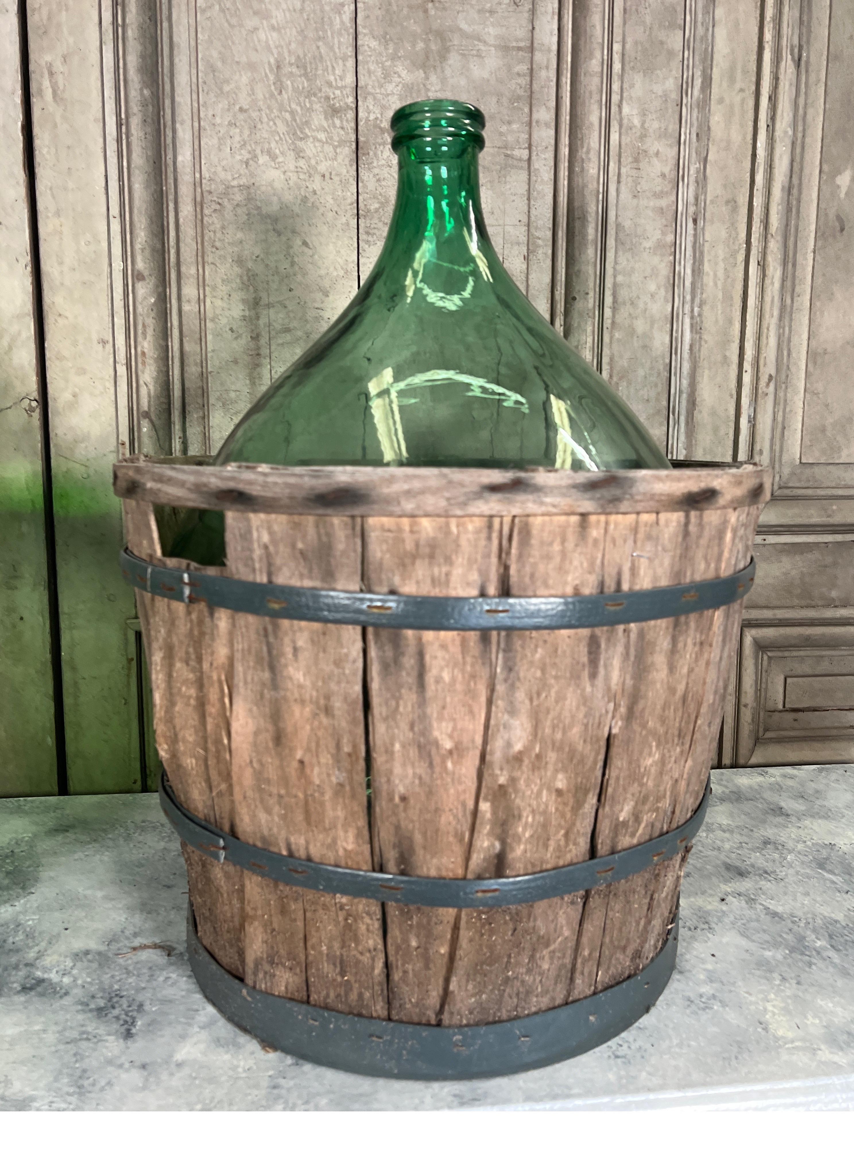 20th Century Vintage French Dame Jeanne Wine Bottle Blue Green