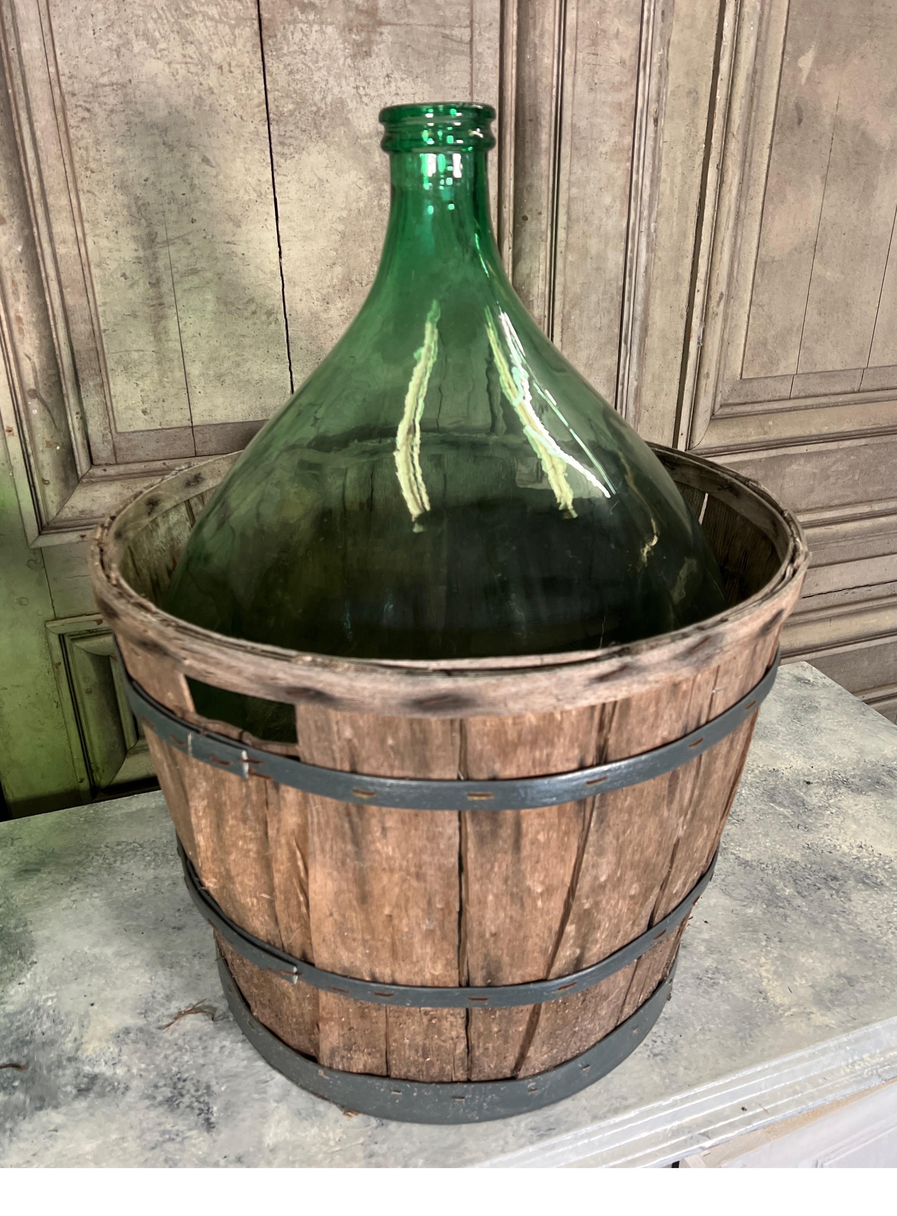 Glass Vintage French Dame Jeanne Wine Bottle Blue Green