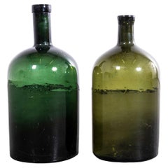 Vintage French Dark Green & Emerald Glass Demijohns - Pair