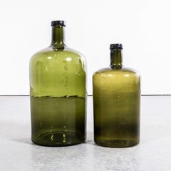 Vintage French Dark Green Glass Demijohns - Pair