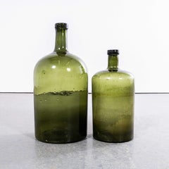 Vintage French Dark Green Glass Demijohns - Pair