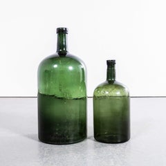 Vintage French Dark Green Glass Demijohns - Pair