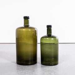 Vintage French Dark Green Glass Demijohns - Pair