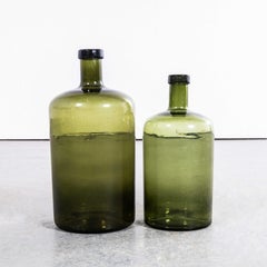 Vintage French Dark Green Glass Demijohns - Pair