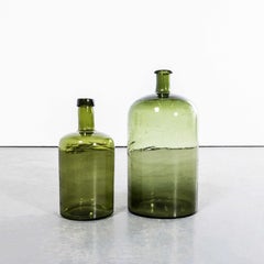Vintage French Dark Green Glass Demijohns - Pair