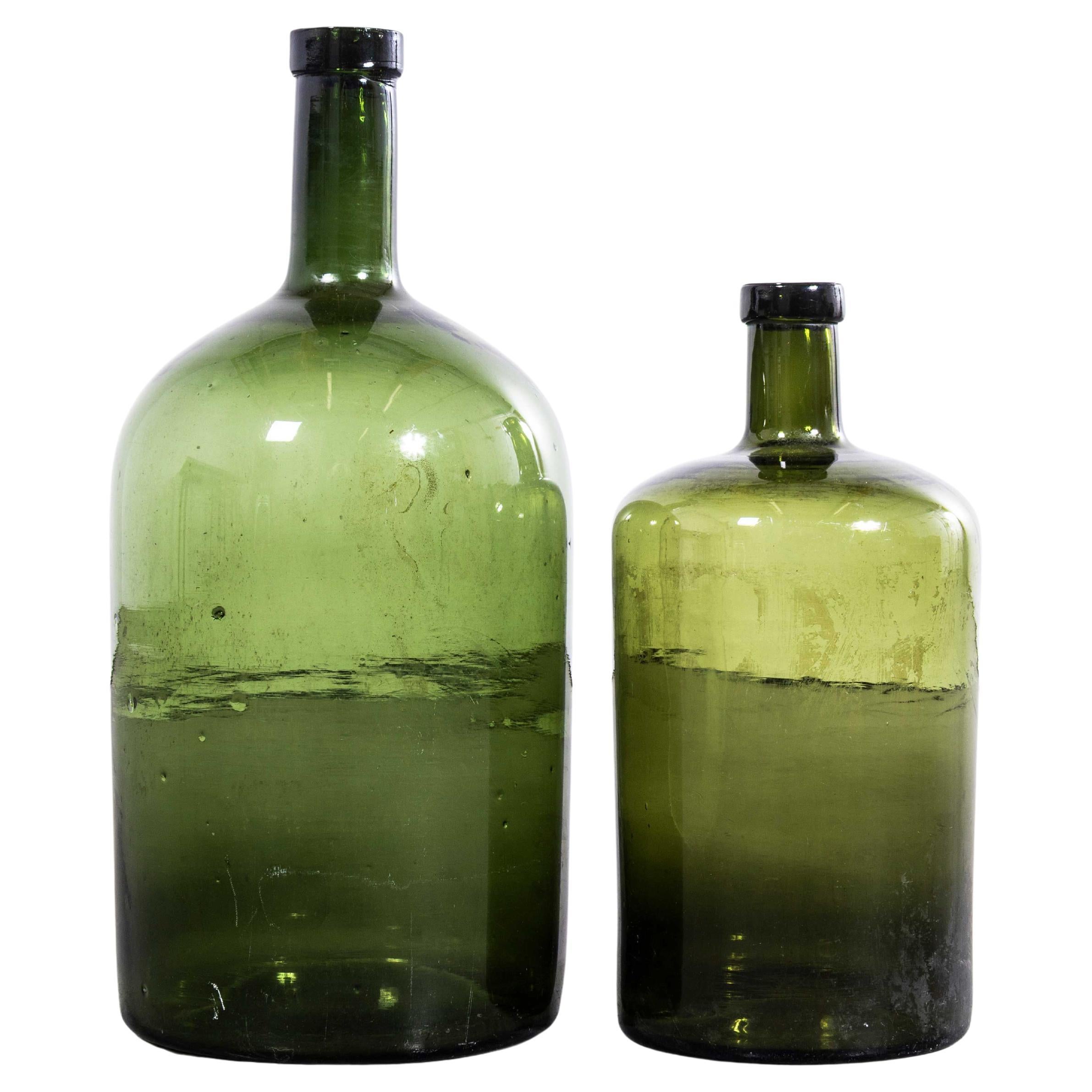 Damigiana francese vintage in vetro verde scuro - Coppia