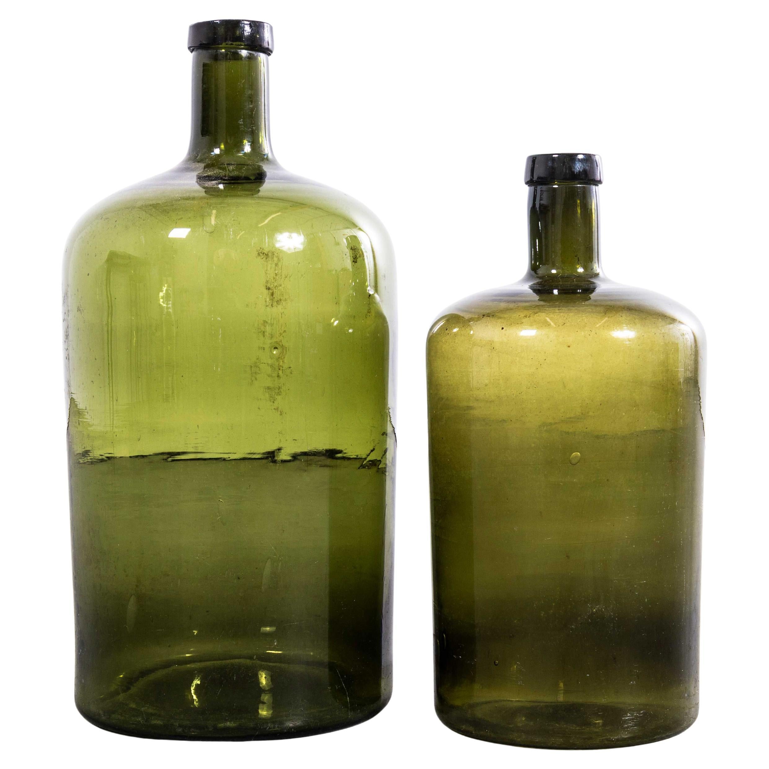 Damigiana francese vintage in vetro verde scuro - Coppia
