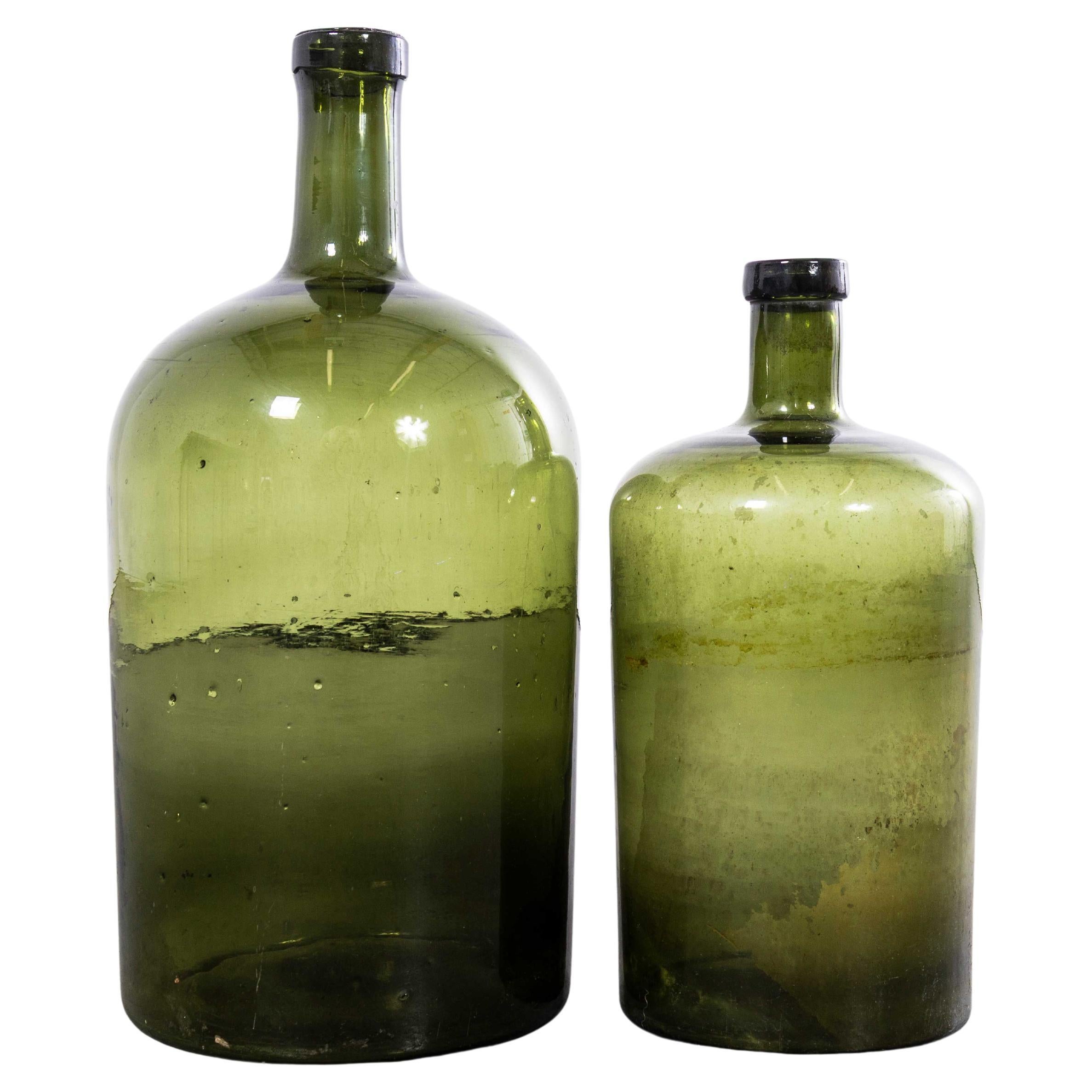 Damigiana francese vintage in vetro verde scuro - Coppia