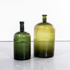 Vintage French Dark Green Glass Demijohns - Pair
